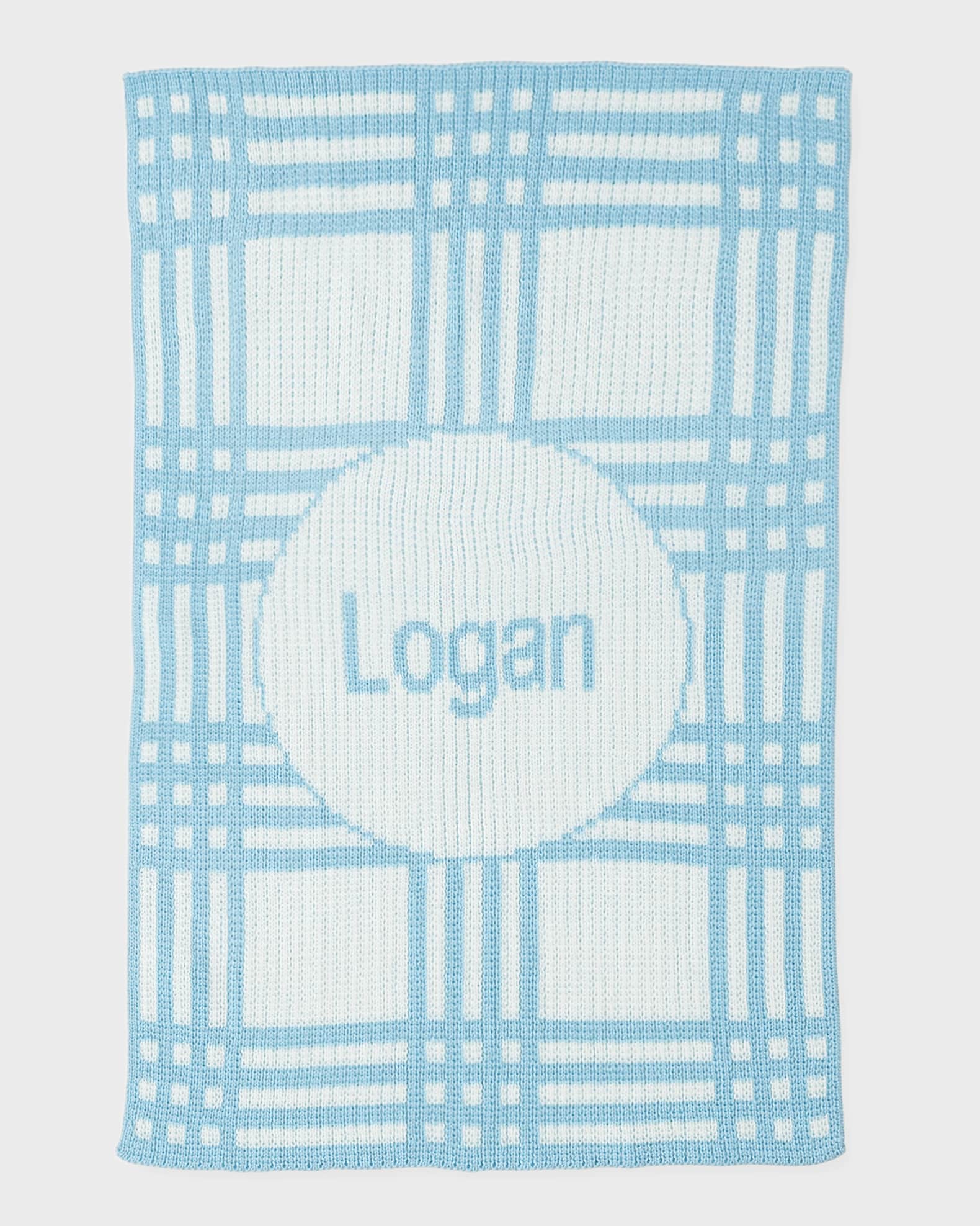 Personalized Plaid Knit Baby Blanket, Light Blue 0