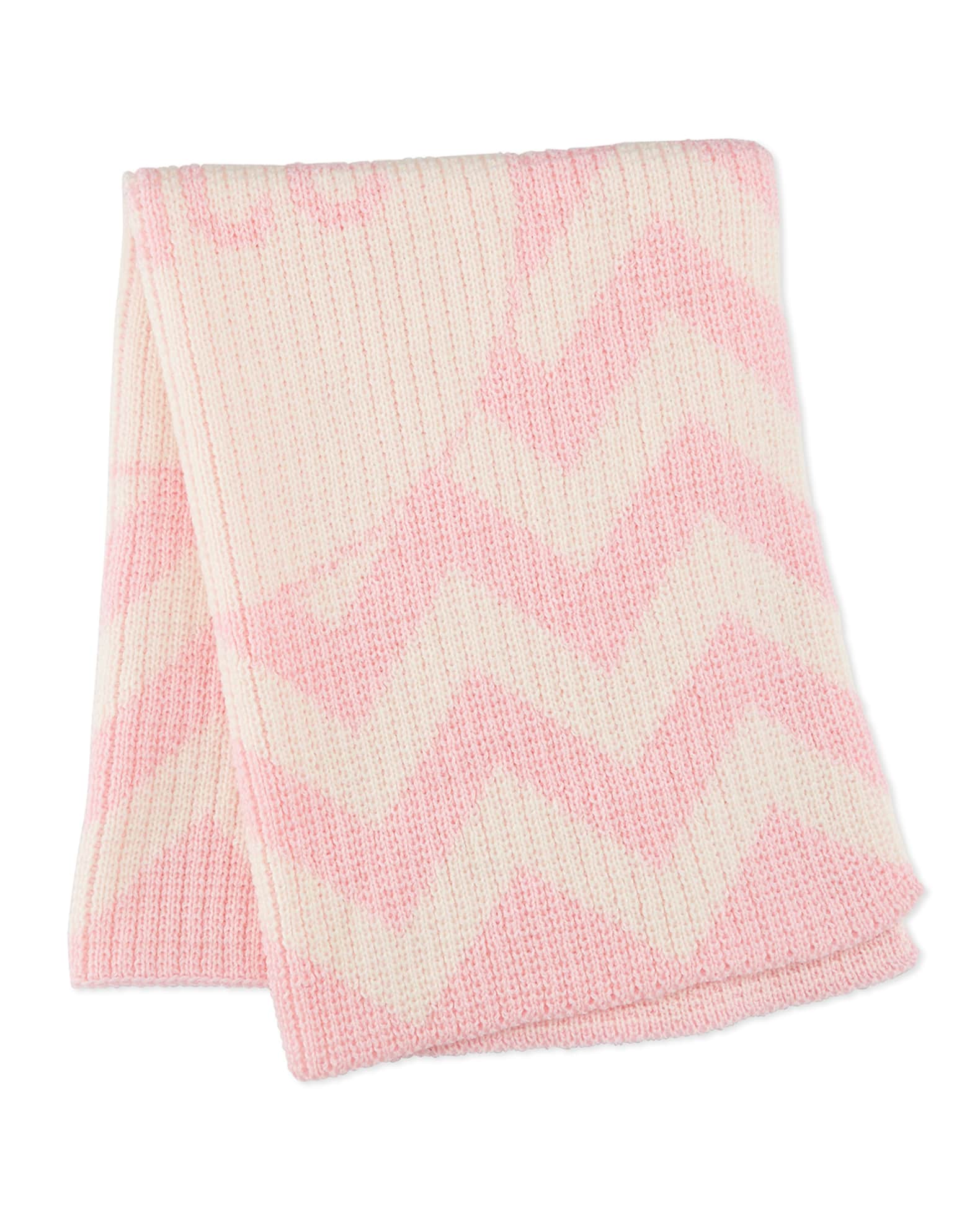 Personalized Ribbed Chevron-Knit Baby Blanket, Light Pink 1