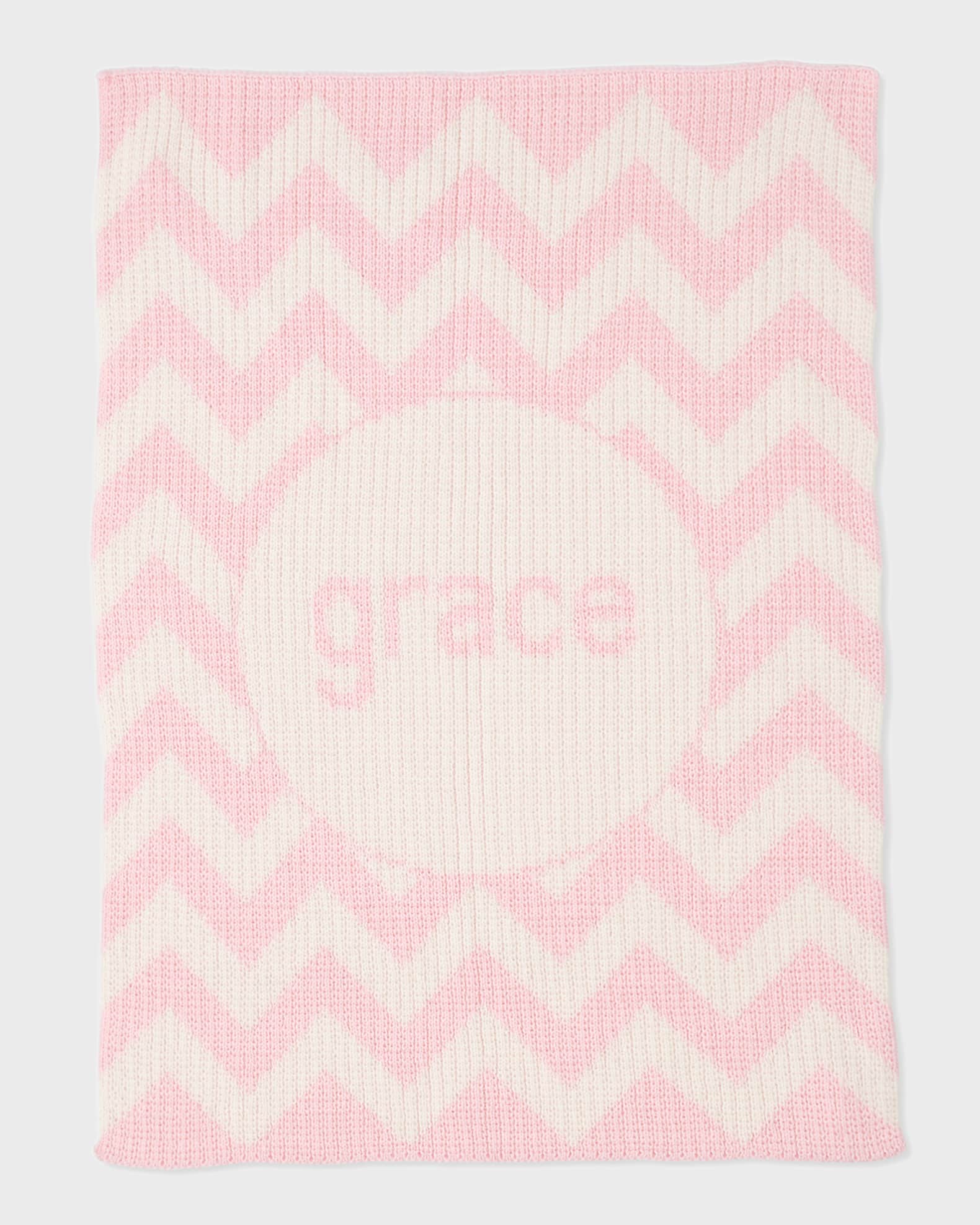 Personalized Ribbed Chevron-Knit Baby Blanket, Light Pink 0