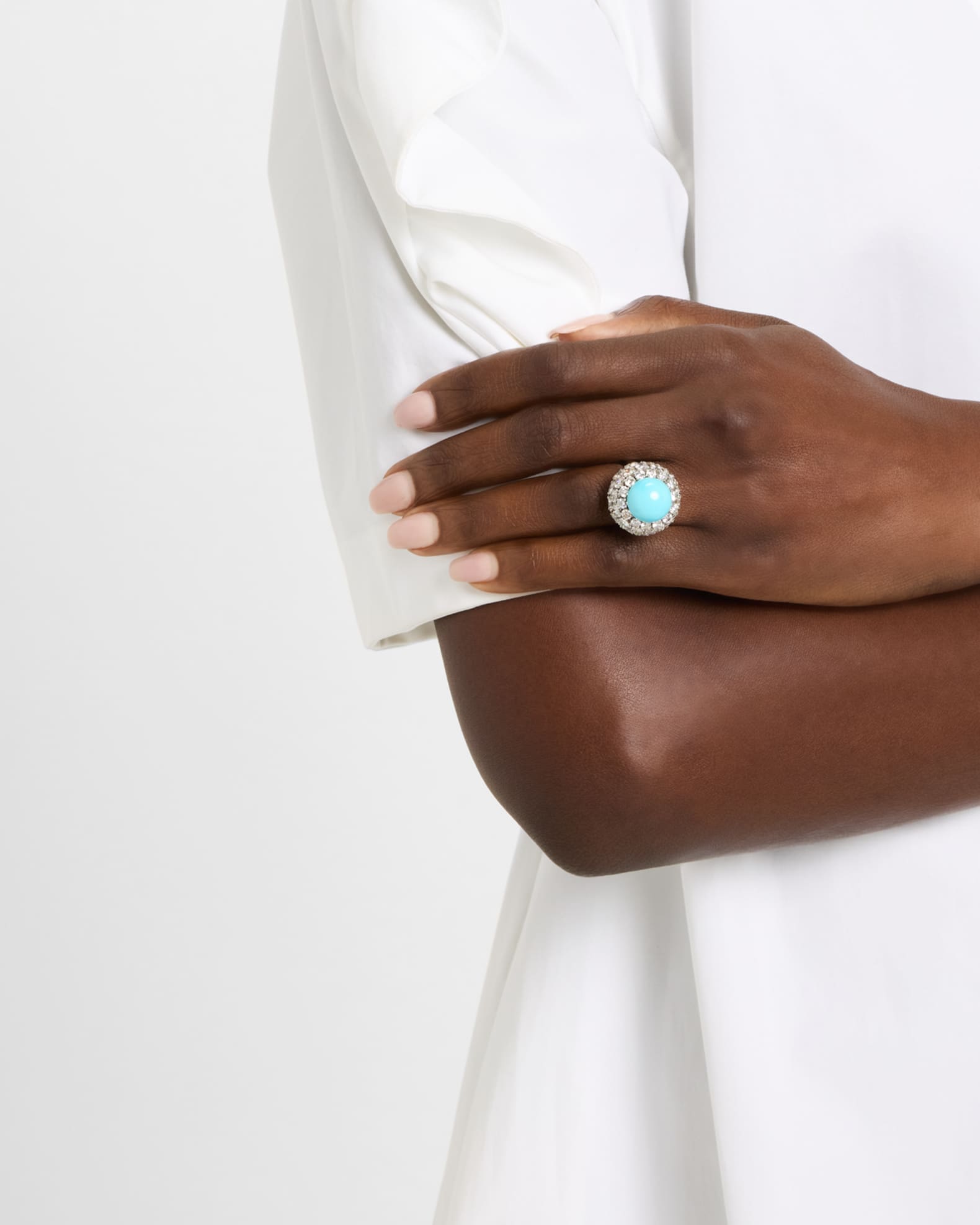 Estate Platinum Turquoise and Diamond Dome Statement Ring, Size 6 1