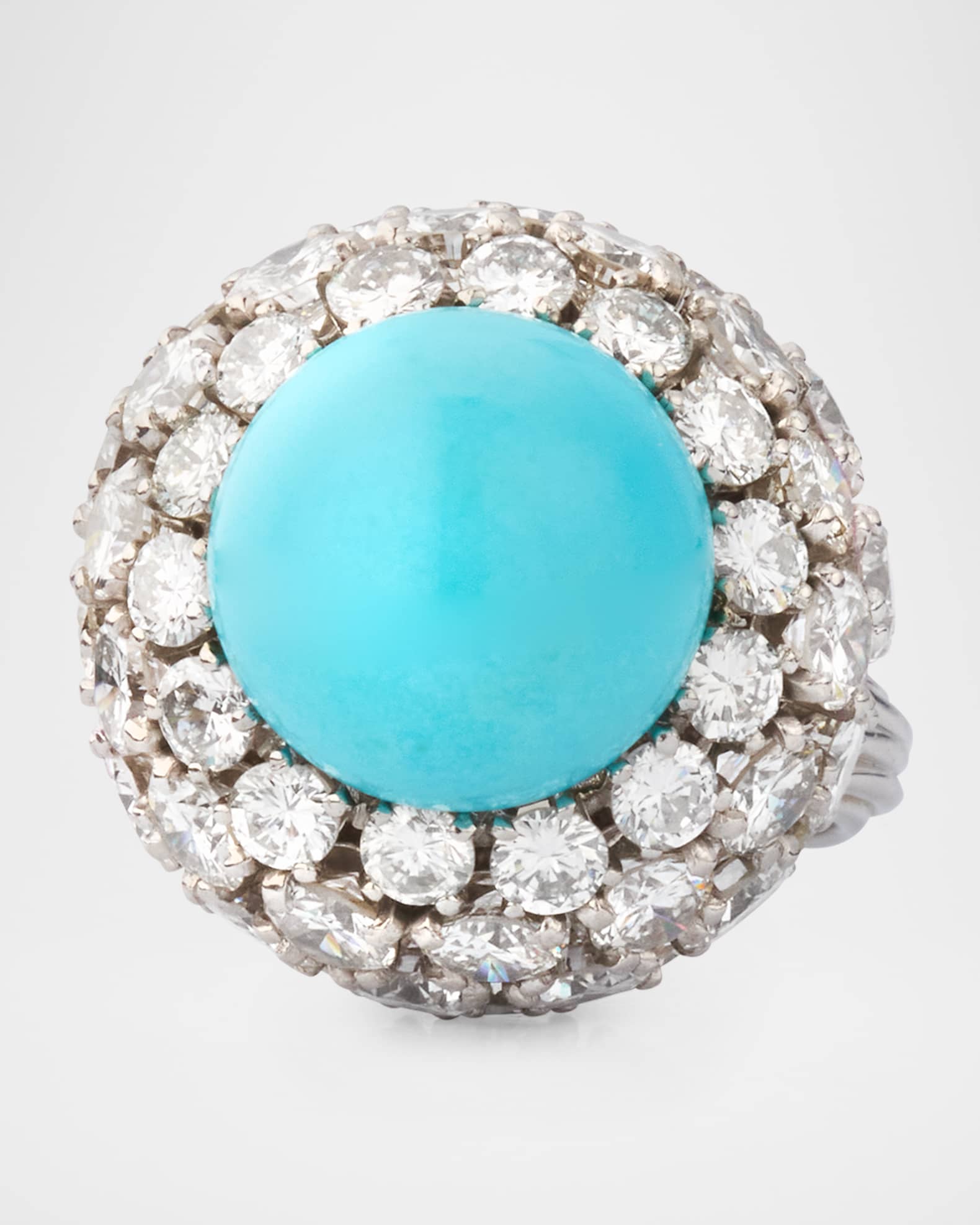 Estate Platinum Turquoise and Diamond Dome Statement Ring, Size 6 0