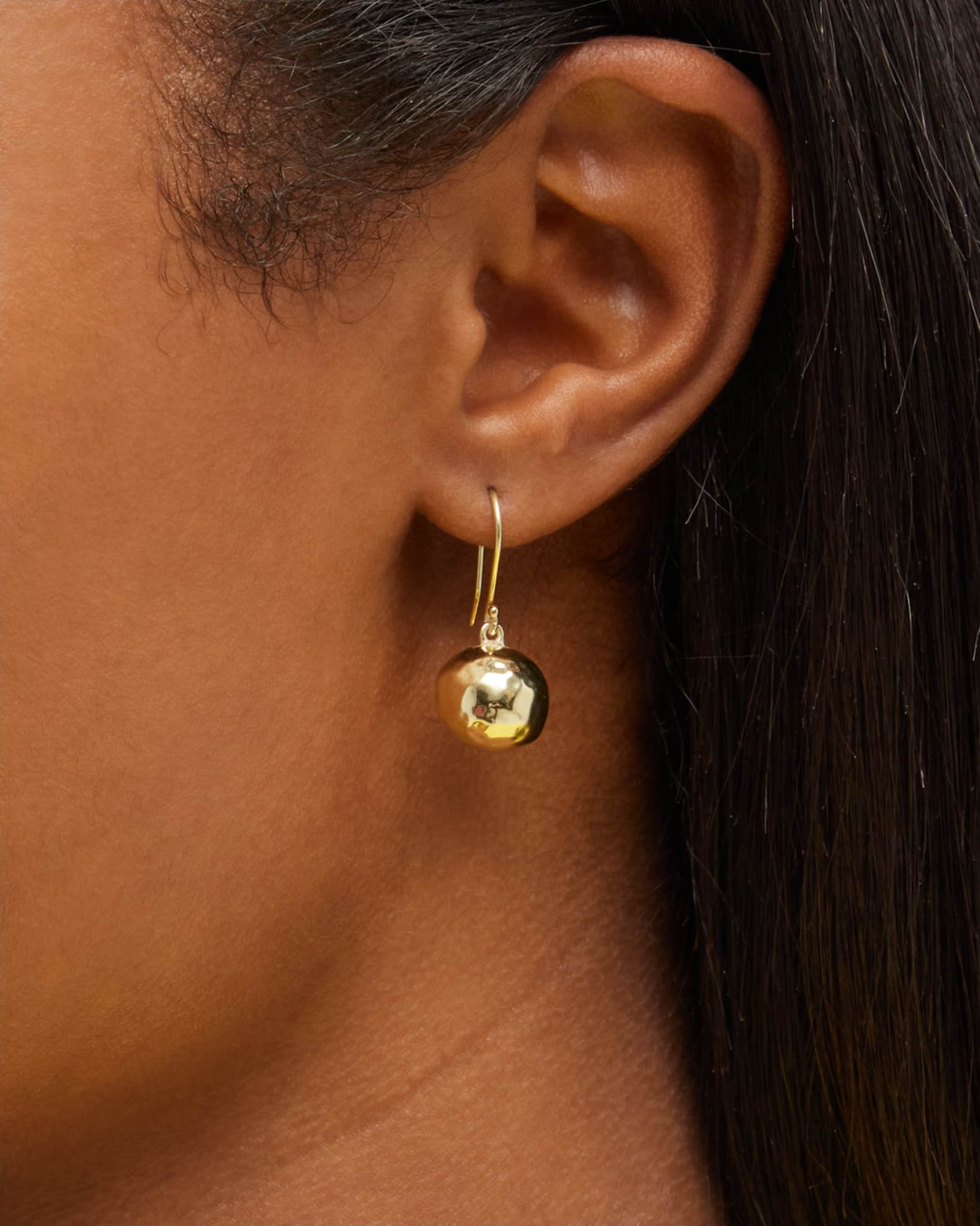Small Hammered Ball Drop Earrings in 18K Gold 1