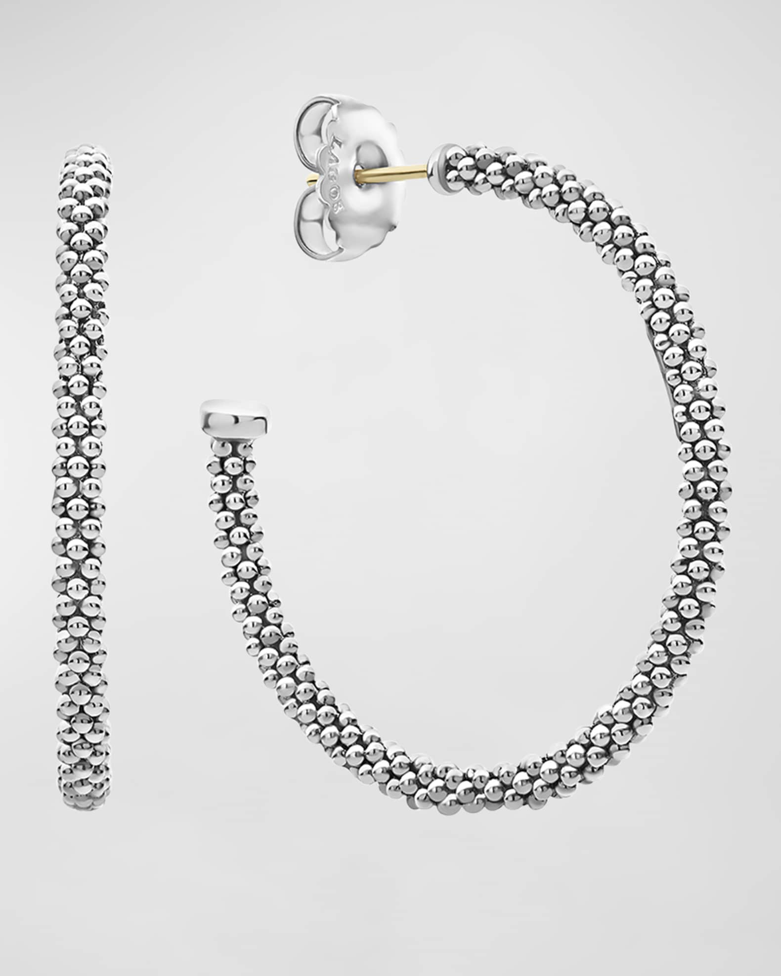 Thin Caviar Hoop Earrings 0