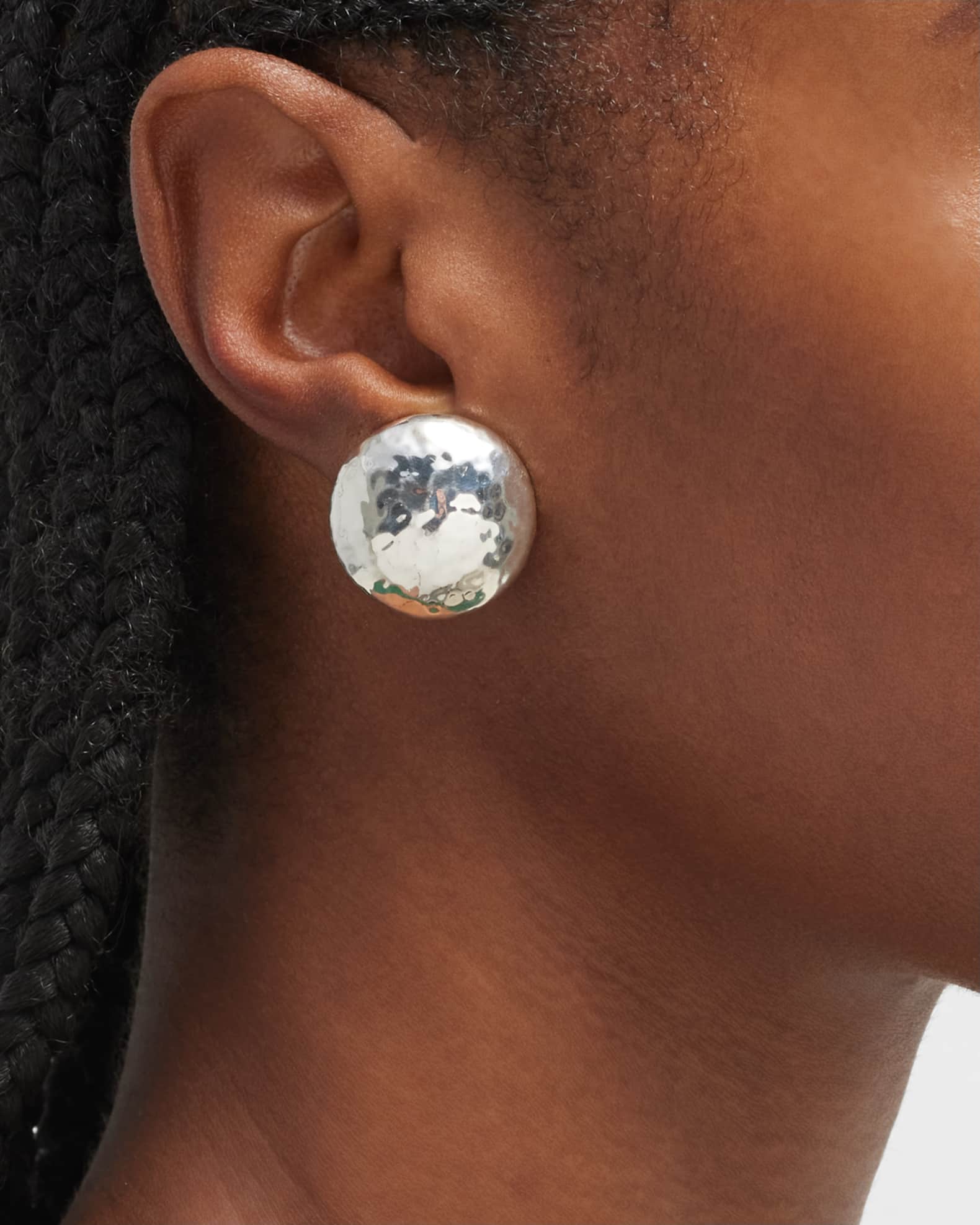 Hammered Button Stud Clip Earrings in Sterling Silver