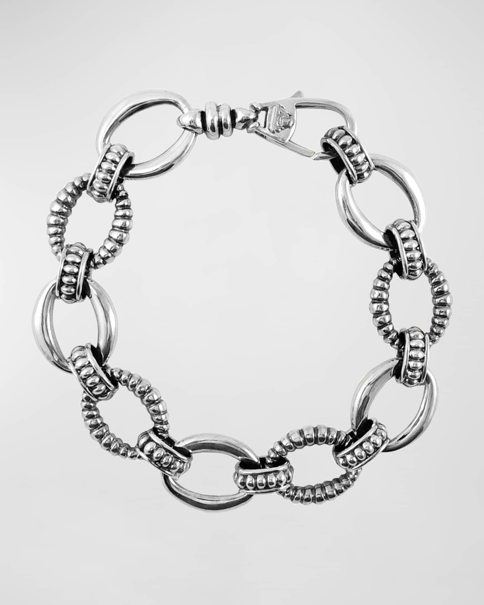 LAGOS Silver Small Caviar & Fluted Link Bracelet, 15mm