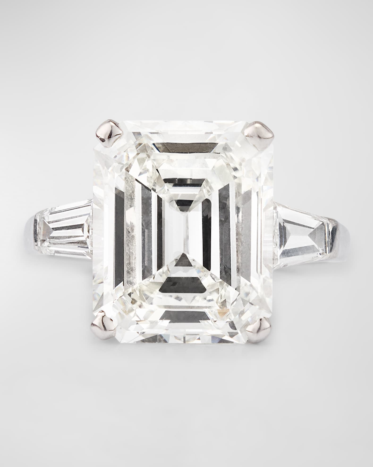 Estate Platinum Emerald Cut and Tapered Baguette Diamond Ring, Size 6 0