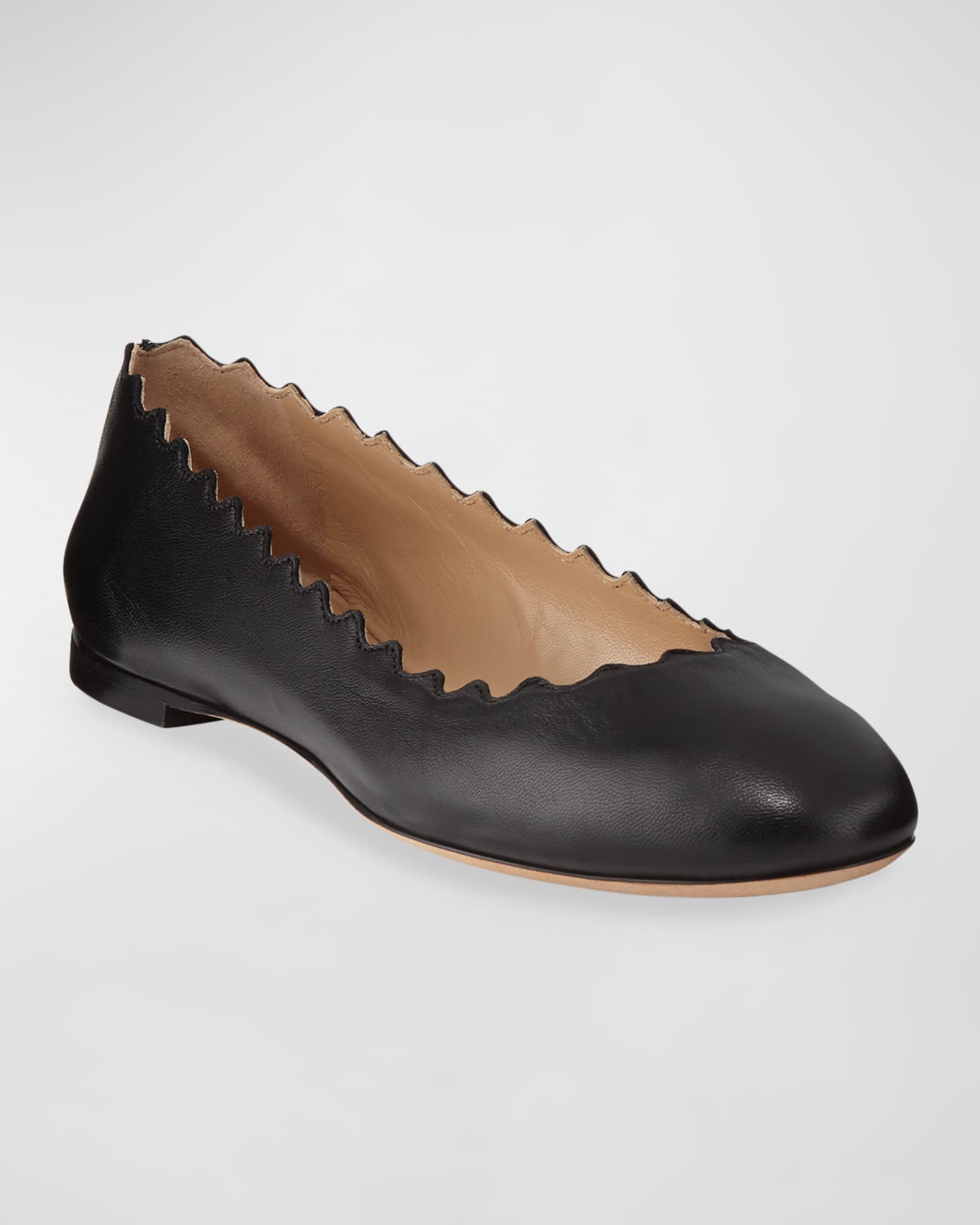 Lauren Scalloped Leather Ballet Flats 1