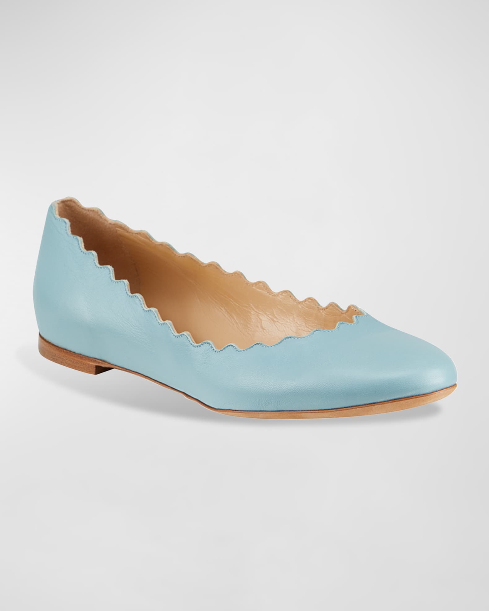 Chloe Lauren Scalloped Leather Ballet Flats | Neiman Marcus