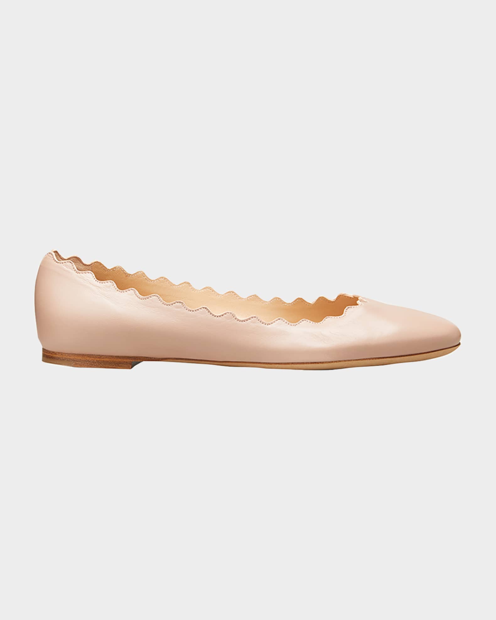 Lauren Scalloped Leather Ballet Flats 0