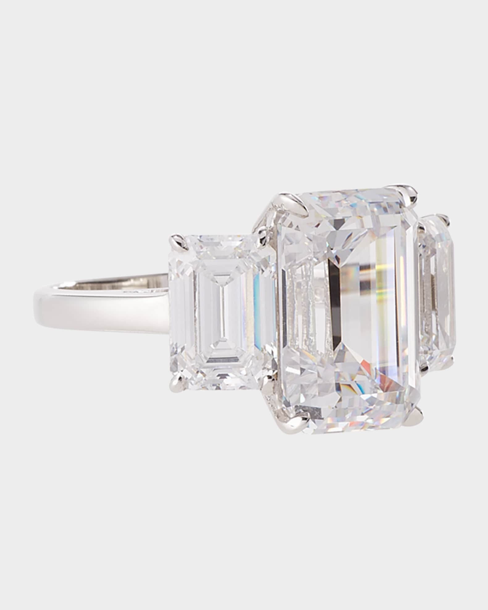 Fantasia by DeSerio 14K White Gold Three Stone Clear Ring Neiman