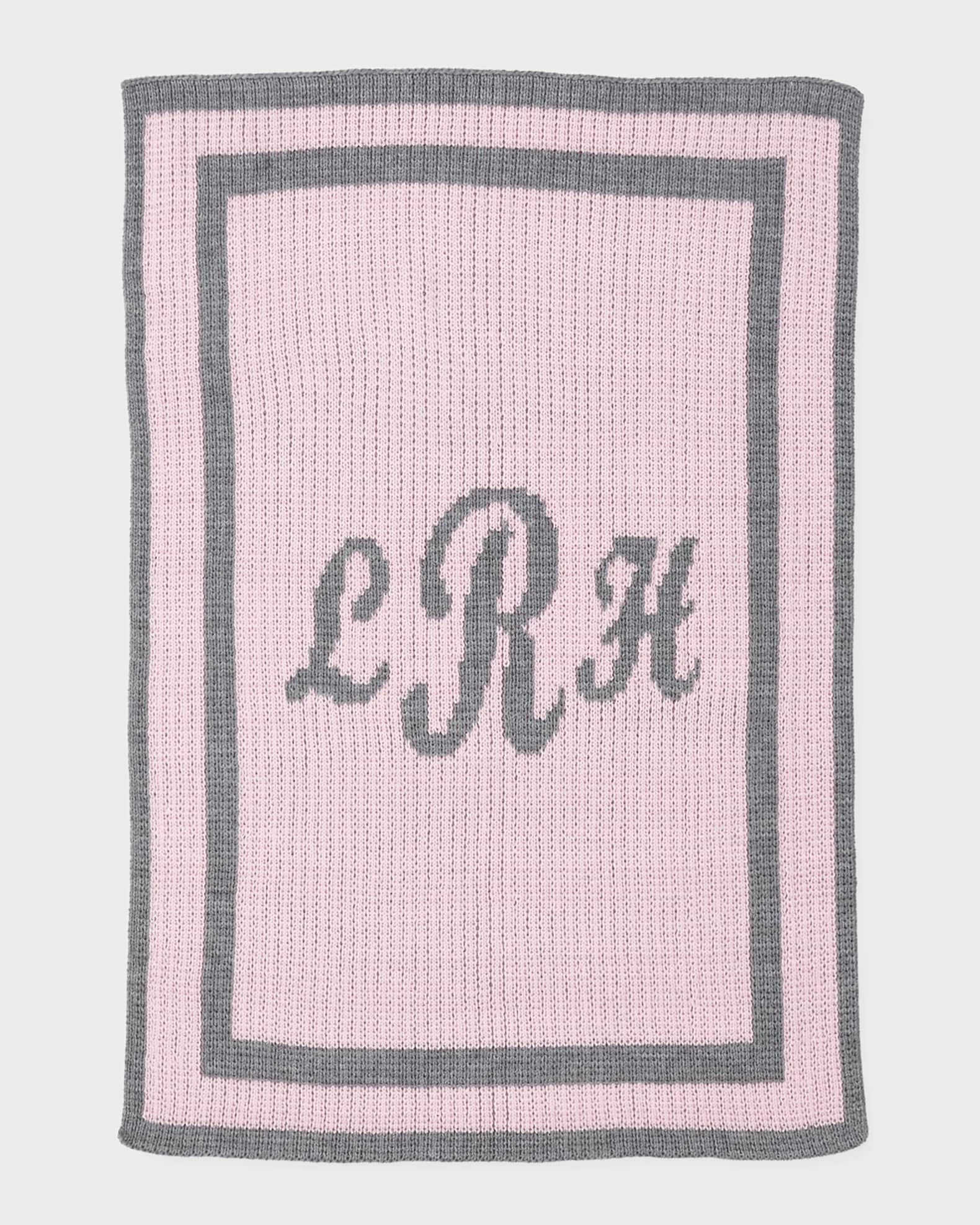 Monogram Knit Striped-Trim Baby Blanket, Pink 0