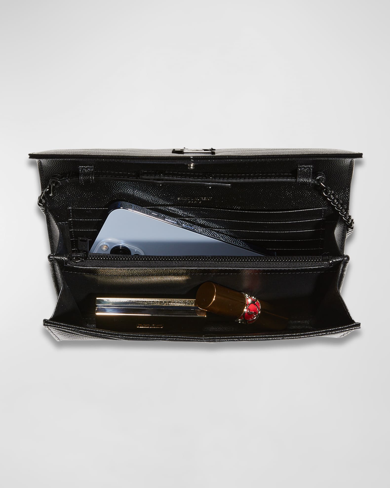 Saint Laurent YSL Monogram Large Wallet on Chain in Grained Leather Neiman Marcus