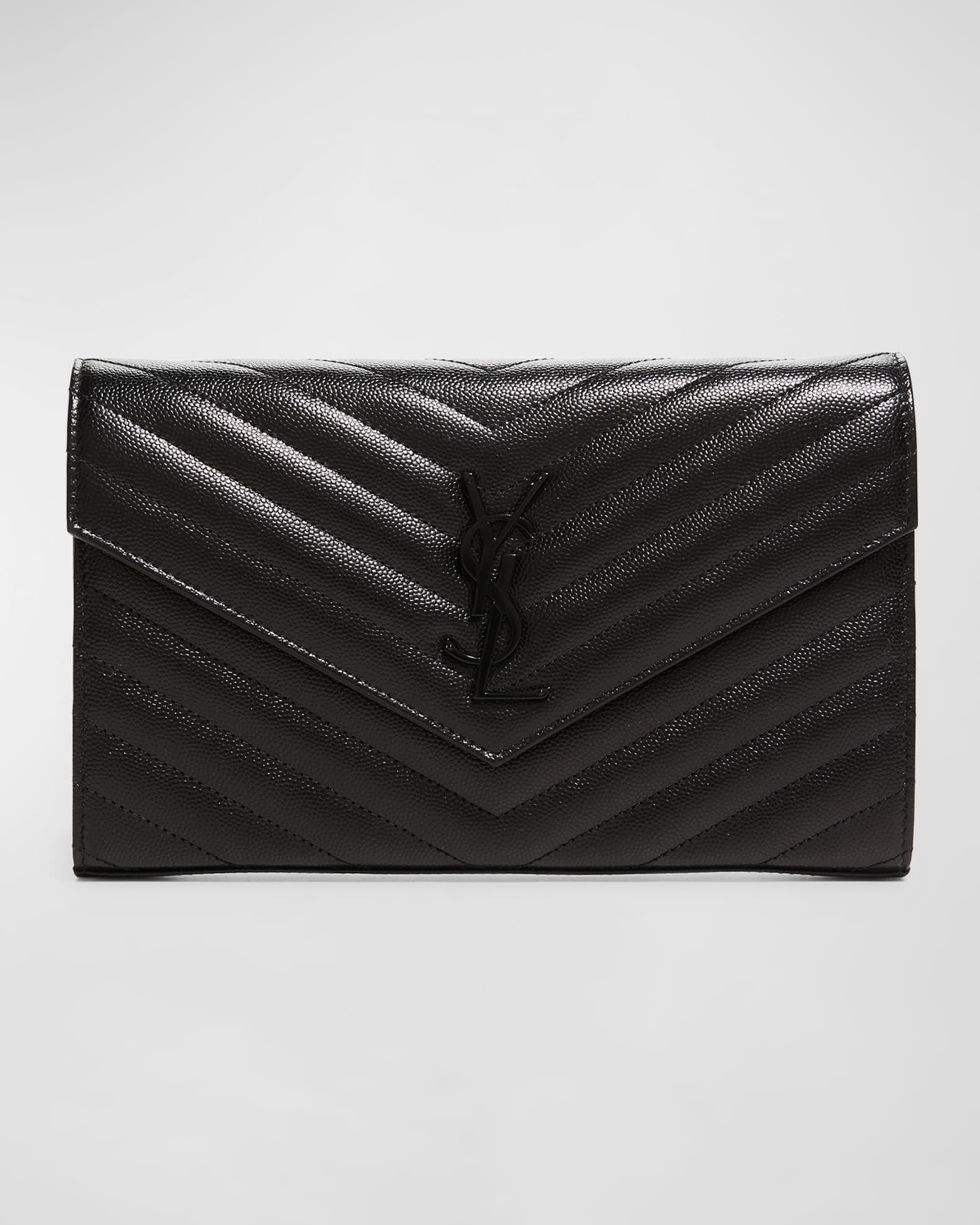 Ysl large monogram quilted leather wallet on a chain best sale