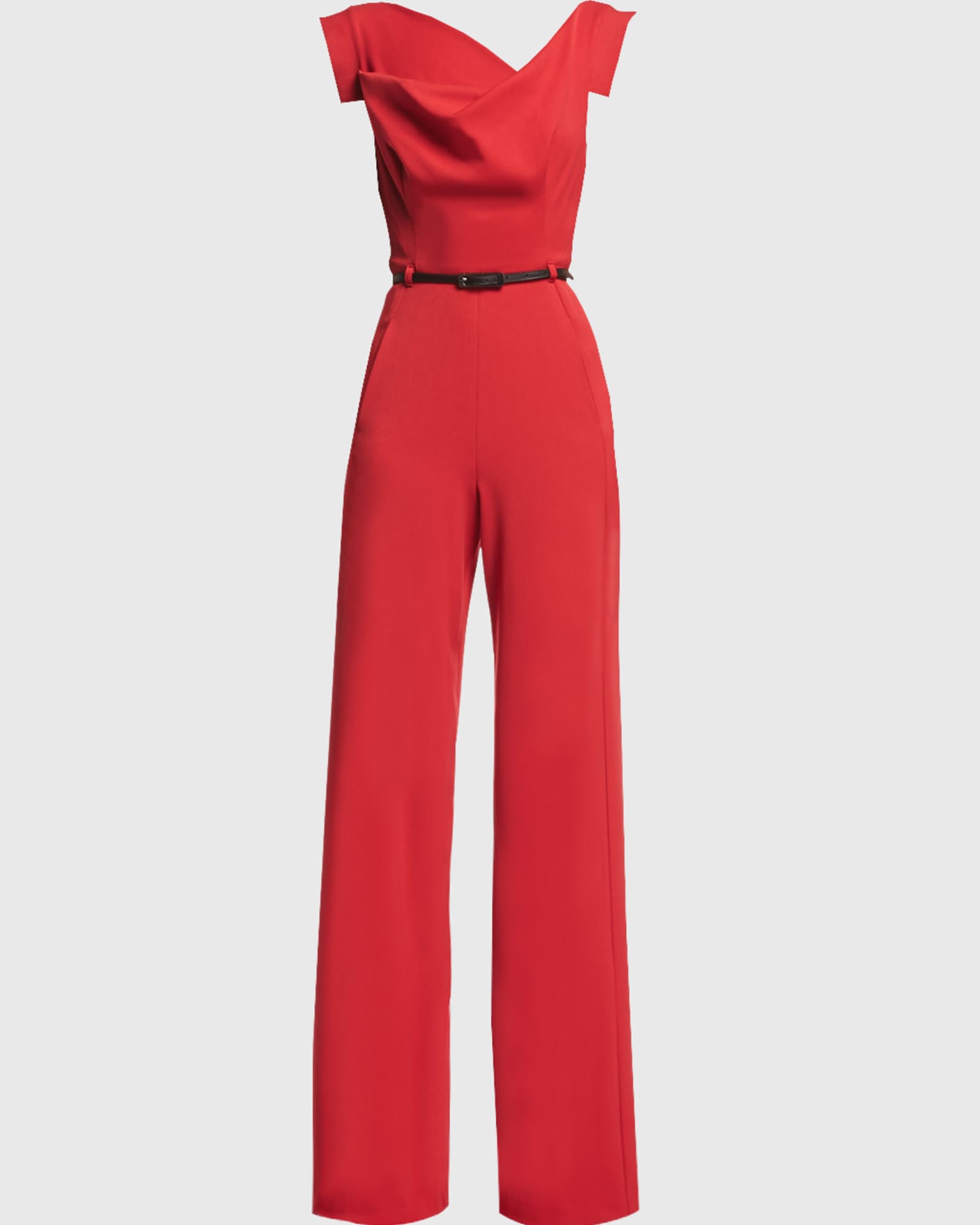 Black Halo Jackie Cap-Sleeve Belted Wide-Leg Jumpsuit | Neiman Marcus