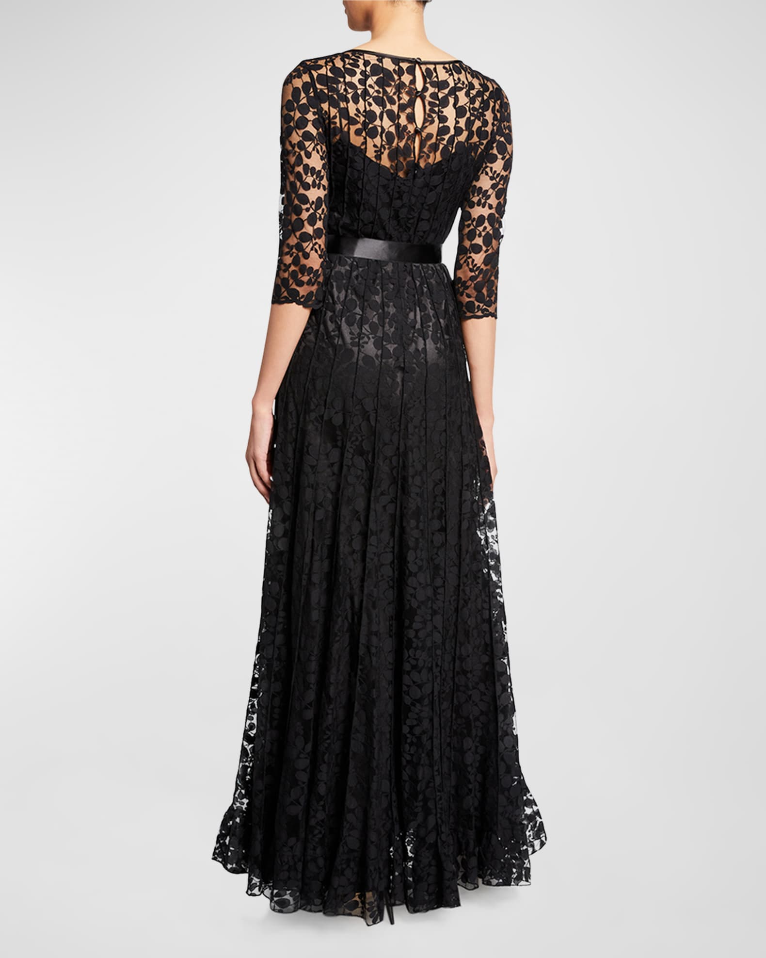 Rickie Freeman for Teri Jon 3/4-Sleeve Lace Overlay Gown | Neiman Marcus