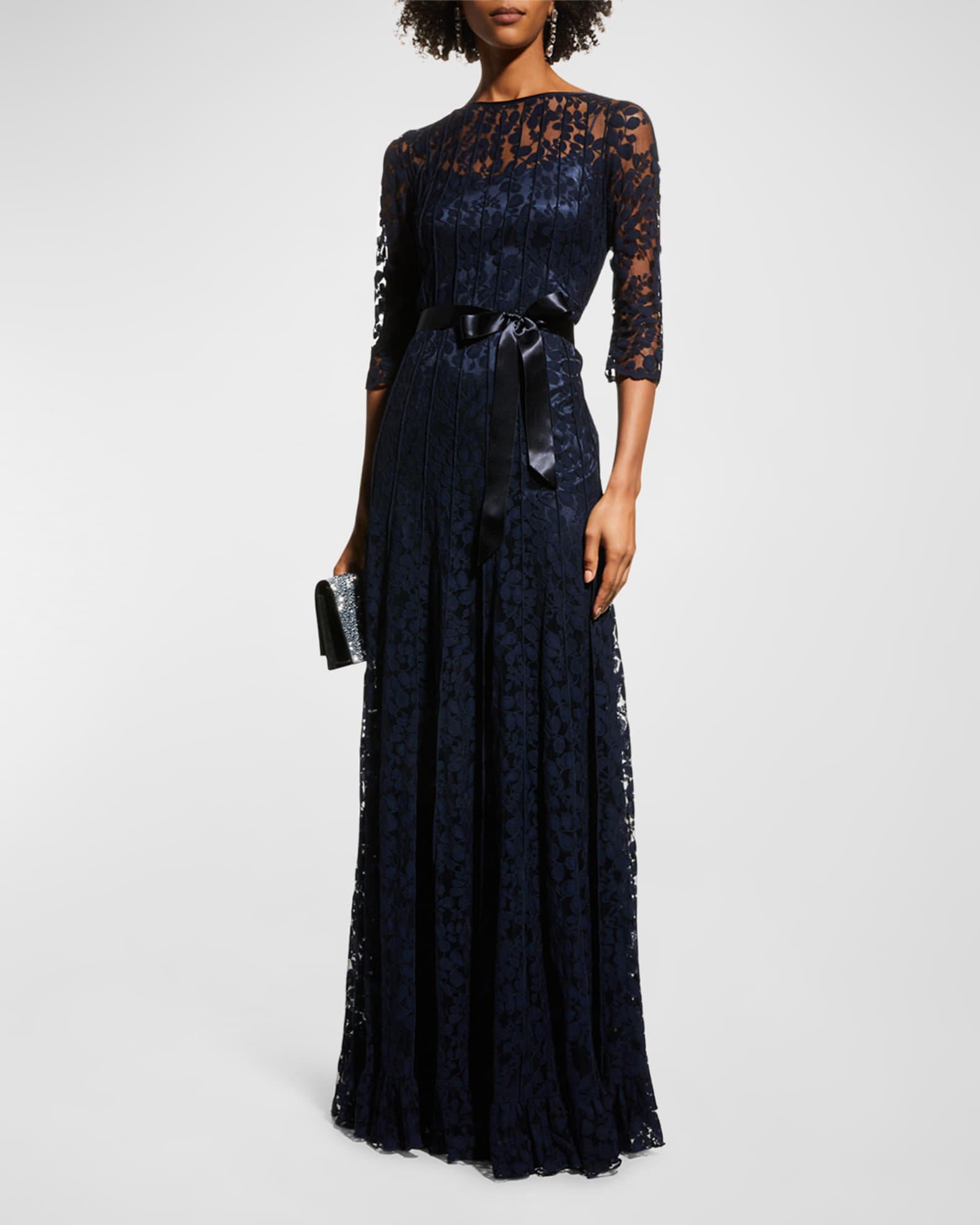 3/4-Sleeve Lace Overlay Gown 1