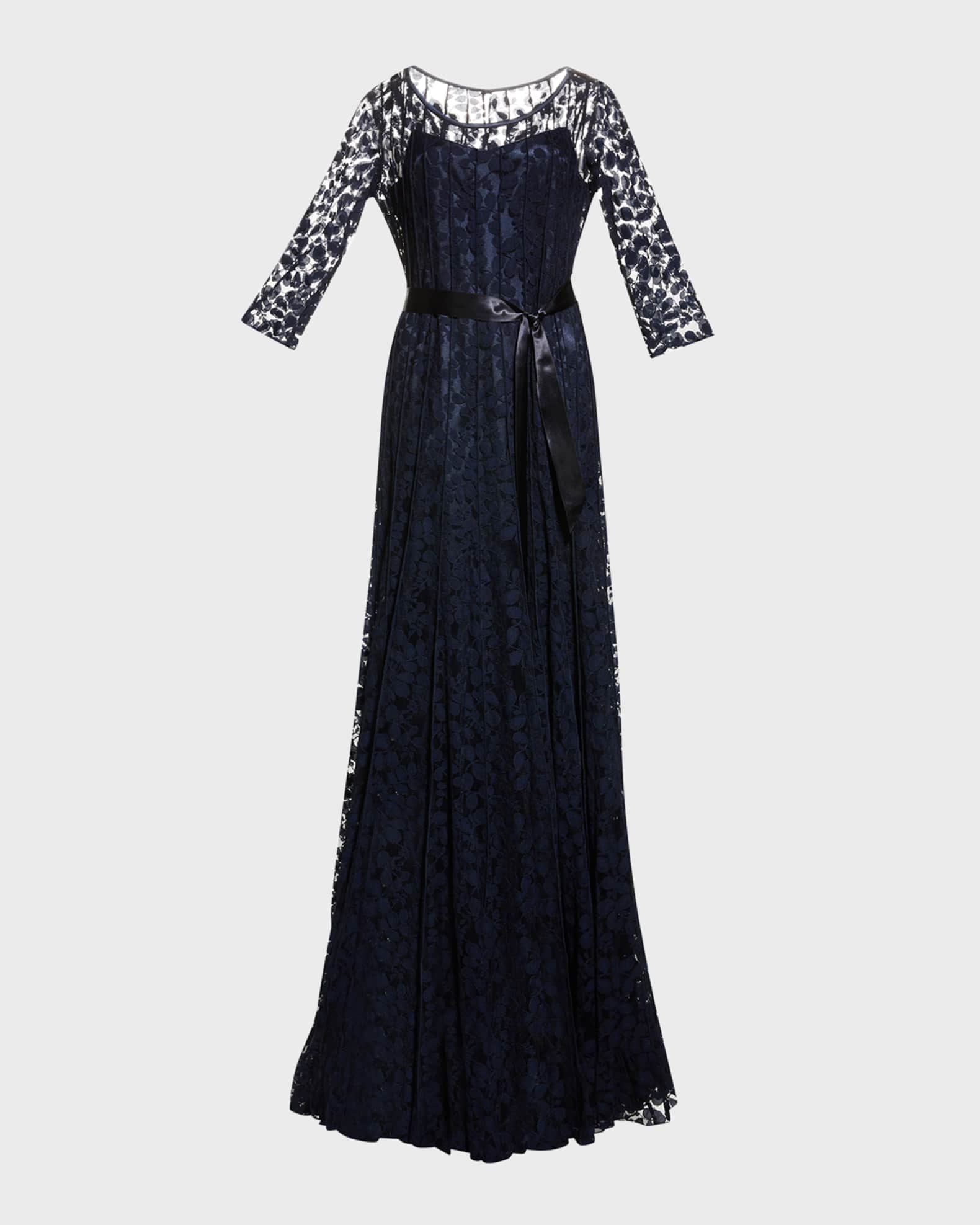 Rickie Freeman for Teri Jon 3 4 Sleeve Lace Overlay Gown Neiman Marcus