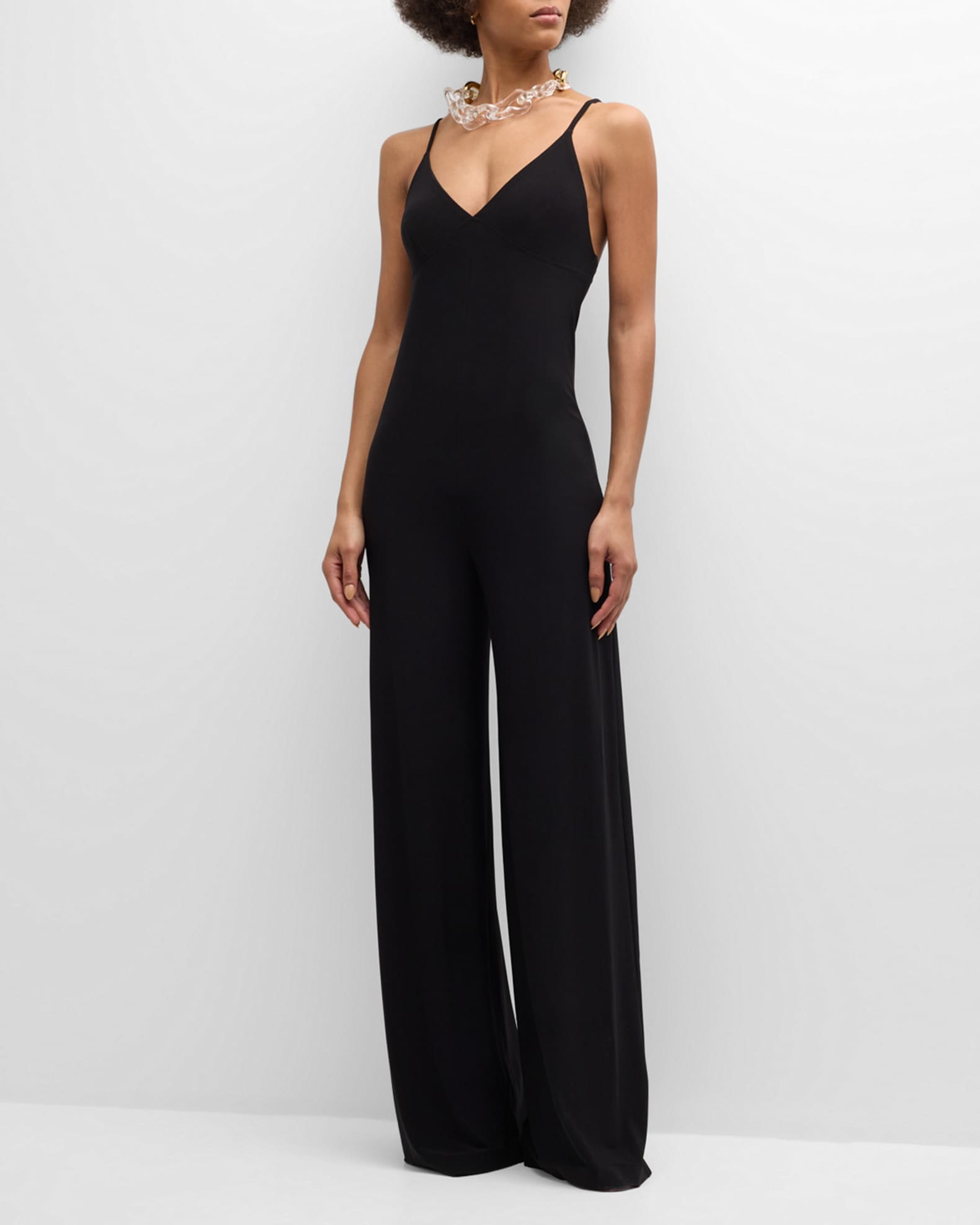 Norma Kamali Wide-Leg Slip Jumpsuit, Black | Neiman Marcus