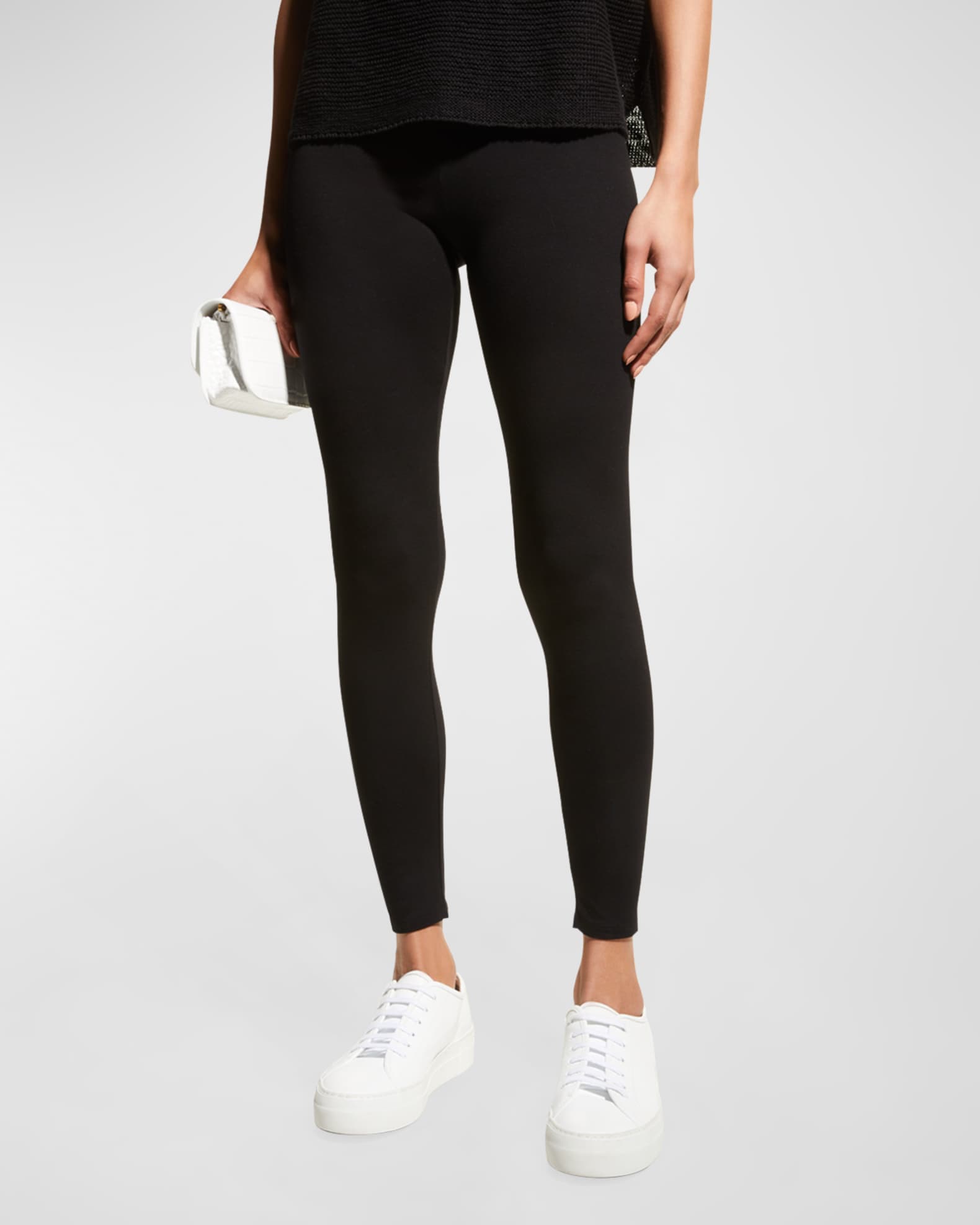 Off White Viscose Lycra Solid Leggings