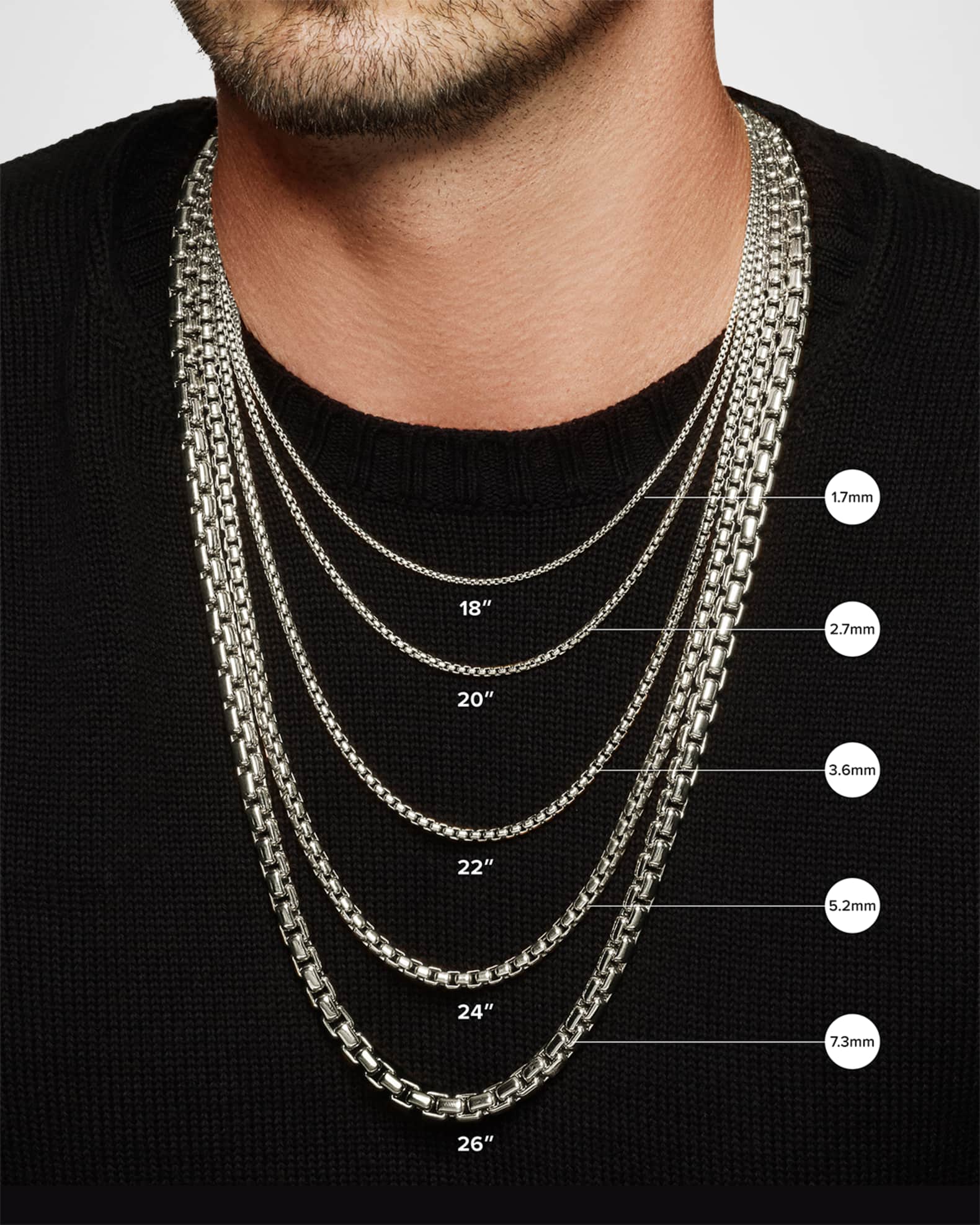 David Yurman Men s Box Chain Necklace in Silver 3.6mm 26 L Neiman Marcus
