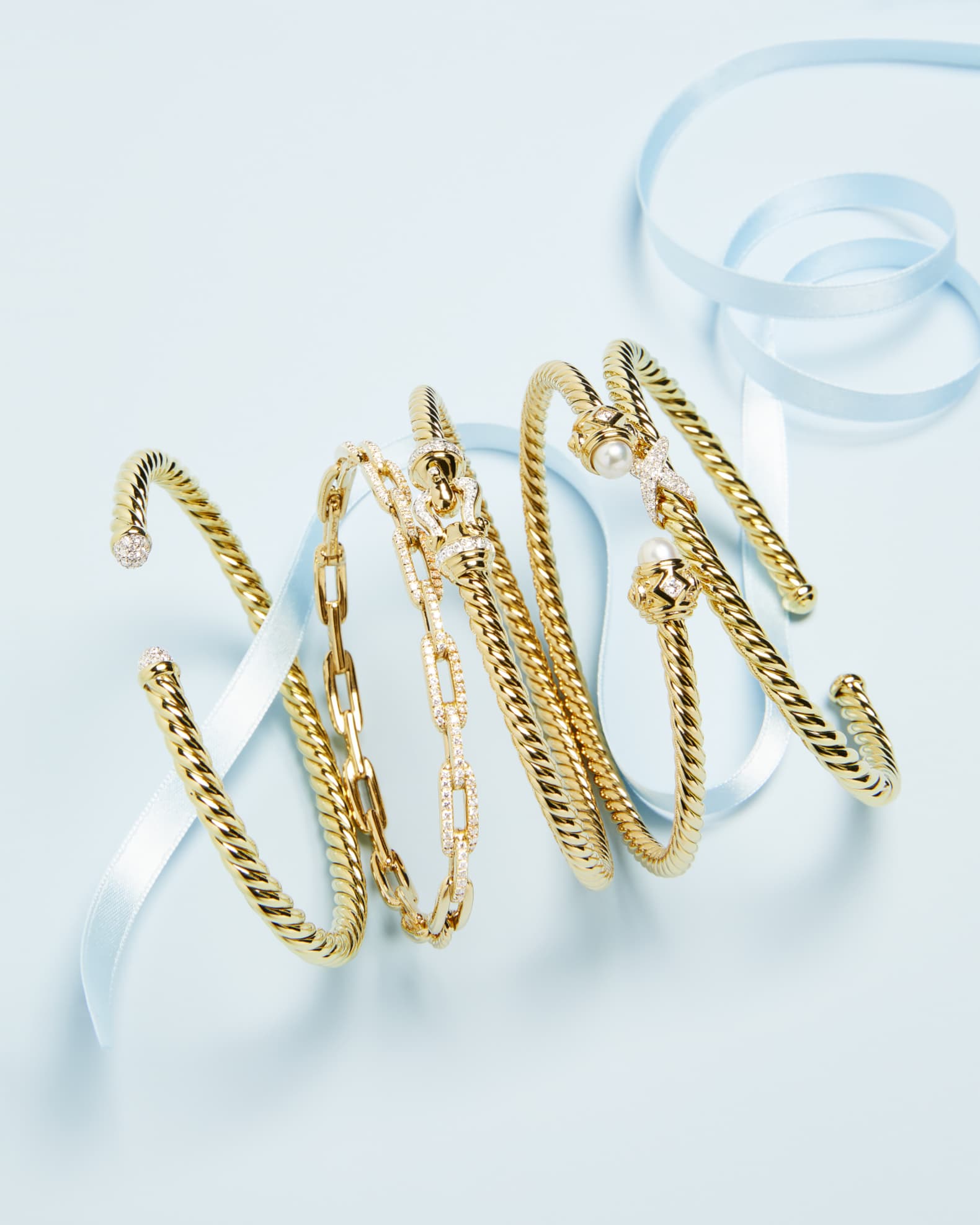 David Yurman Stax Chain Link Bracelet in 18k Yellow Gold w/ Diamonds