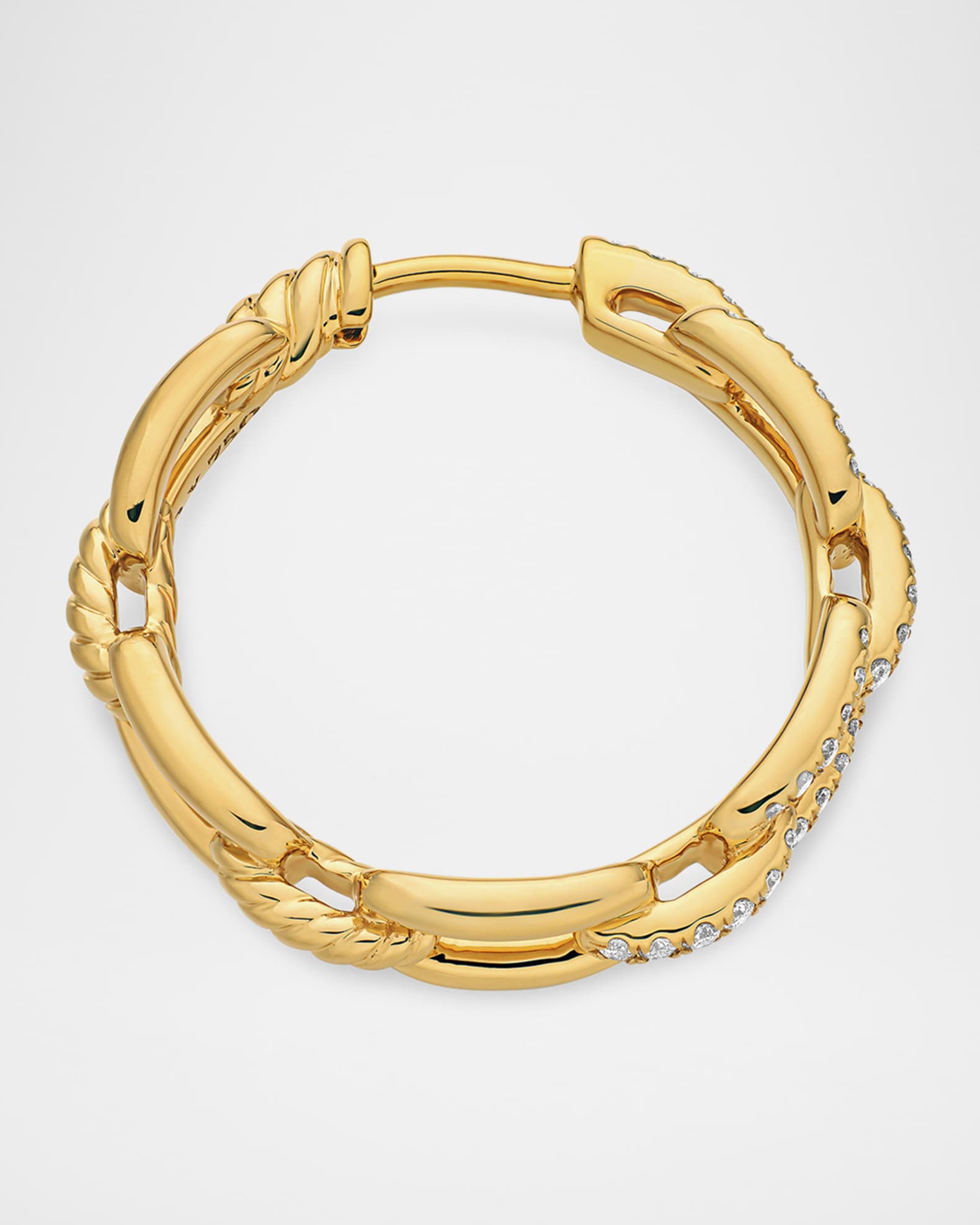 David Yurman Stax Medium ChainLink Hoop Earrings with Diamonds in 18K