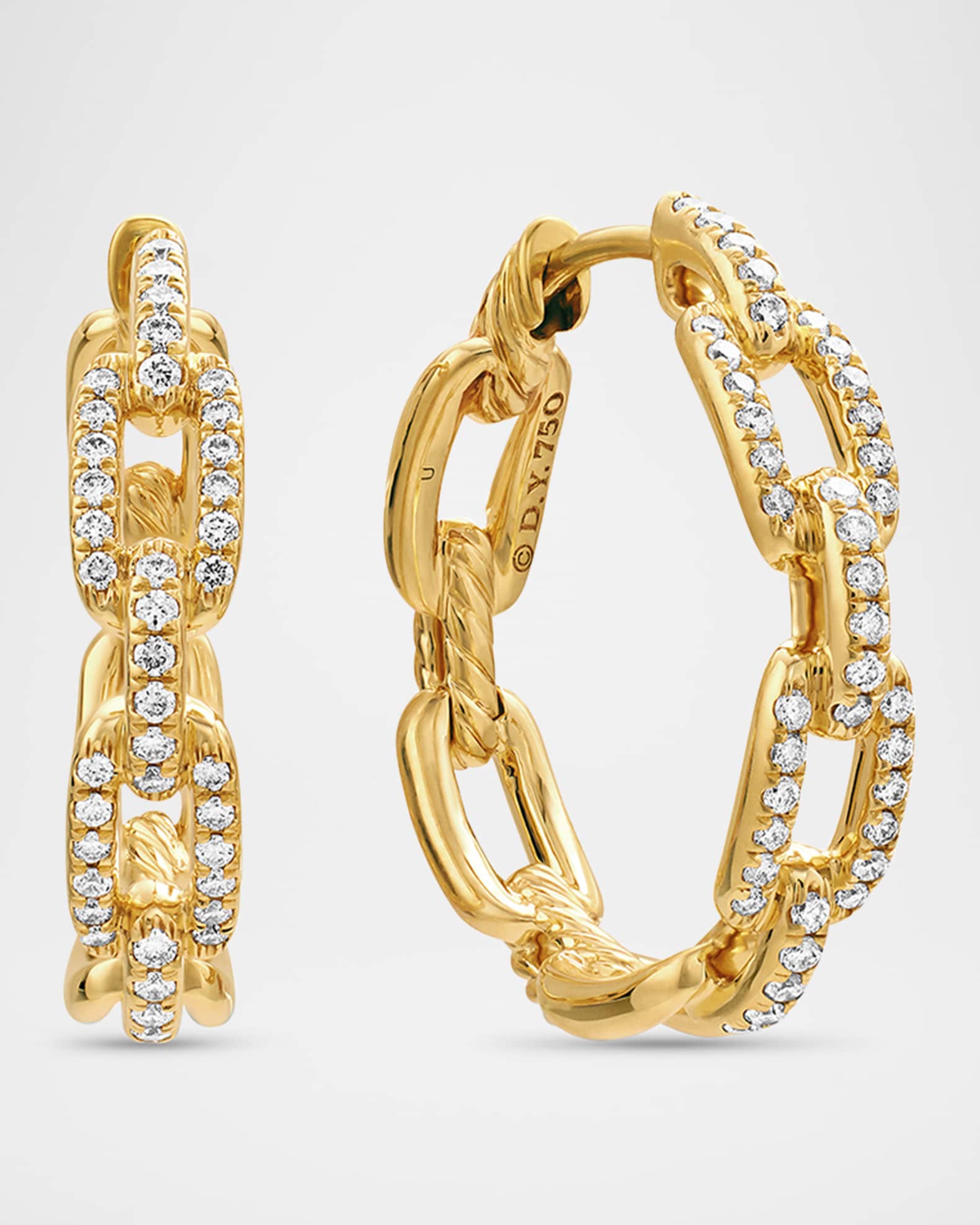 David Yurman Stax Medium ChainLink Hoop Earrings with Diamonds in 18K