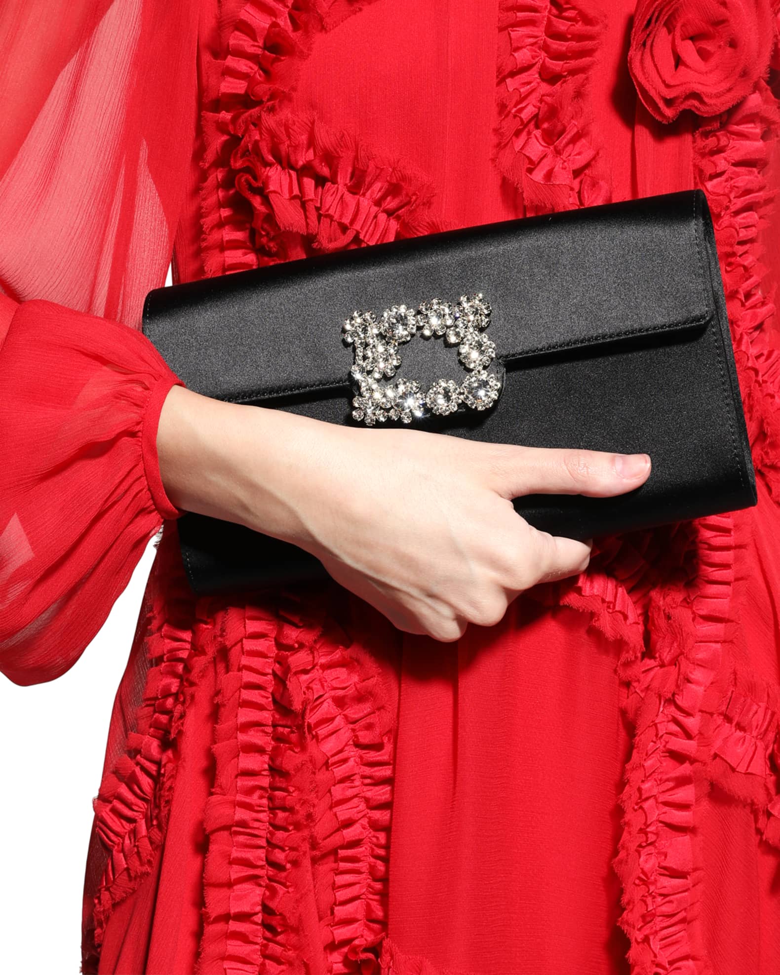 Roger Vivier Crystal Buckle Satin Clutch Bag | Neiman Marcus