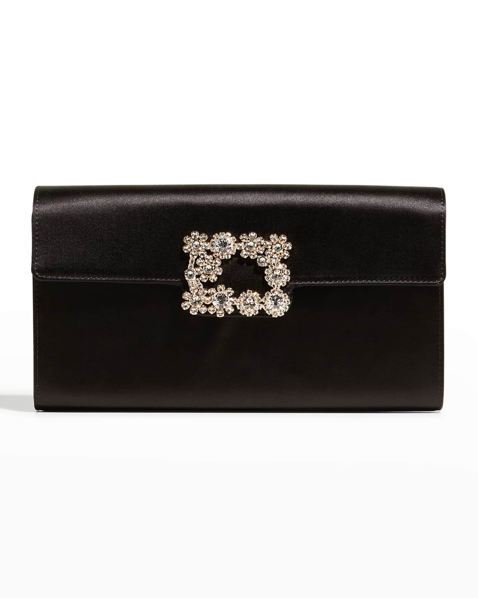 Roger Vivier Crystal Buckle Satin Clutch Bag | Neiman Marcus