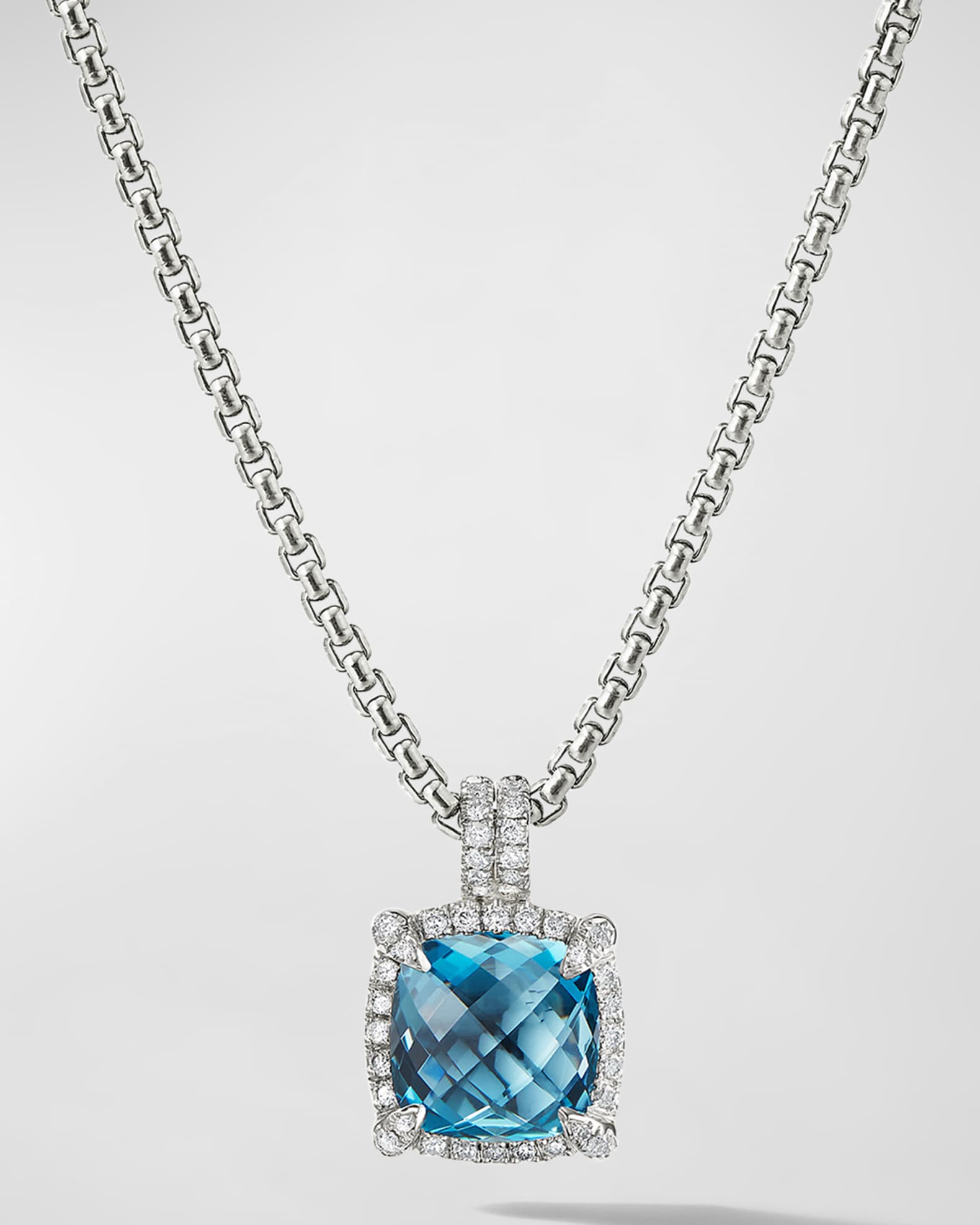 David Yurman 9mm Chatelaine Hampton Blue Topaz Pendant Necklace with ...