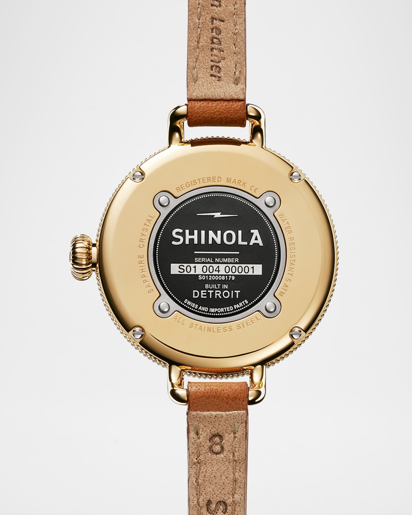 34mm Birdy Moon Phase Watch with Leather Strap, Brown/White 1