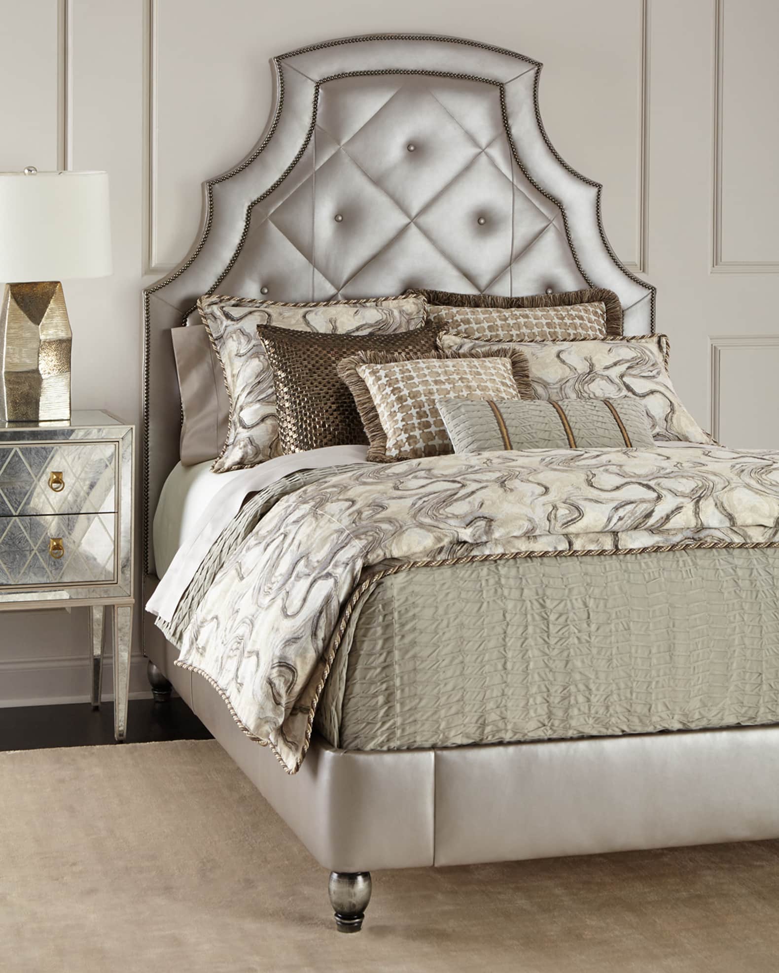 Old Hickory Tannery Bambi QuiltedLeather Queen Bed Neiman Marcus
