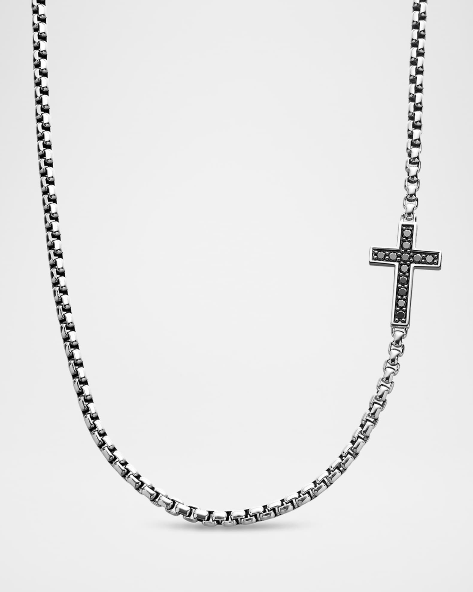 3.6mm Men's Streamline Cross Necklace with Black Diamonds in