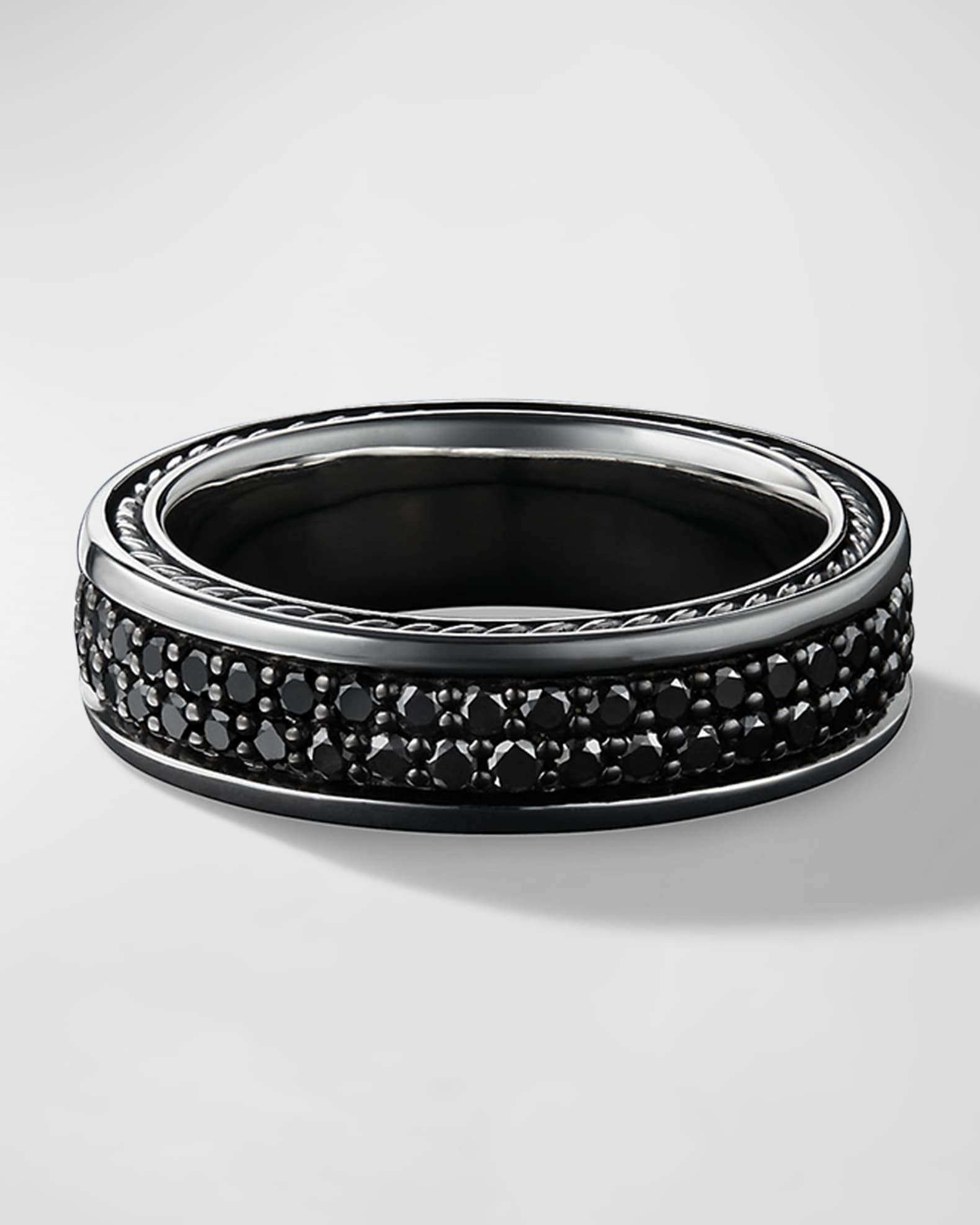 Men s Streamline Two Row Band Ring with Black Diamonds in Silver Neiman Marcus