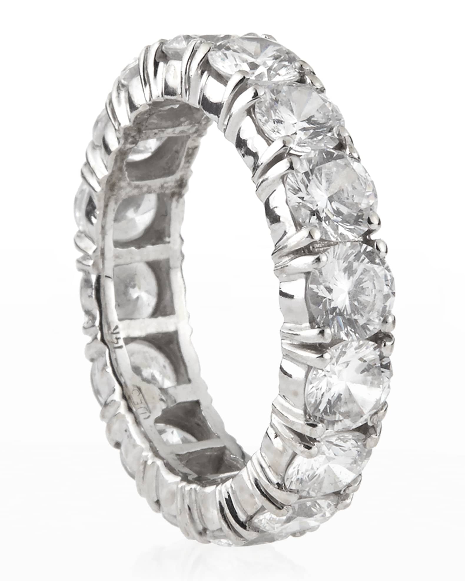 14k White Gold 4-Prong Round Eternity Band 1