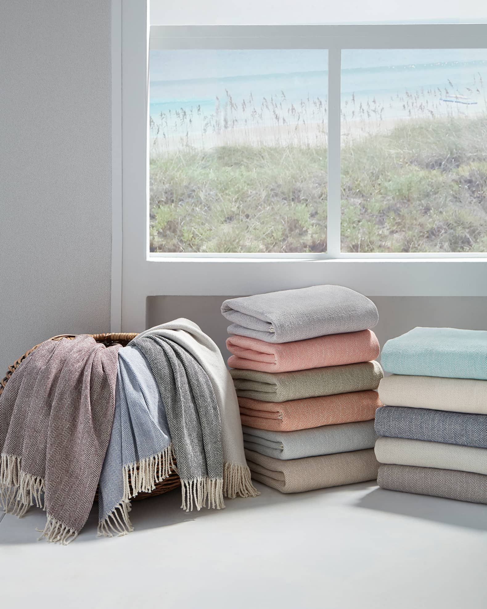 Brushed Cotton Herringbone-Weave Throw, 51" x 71" 0