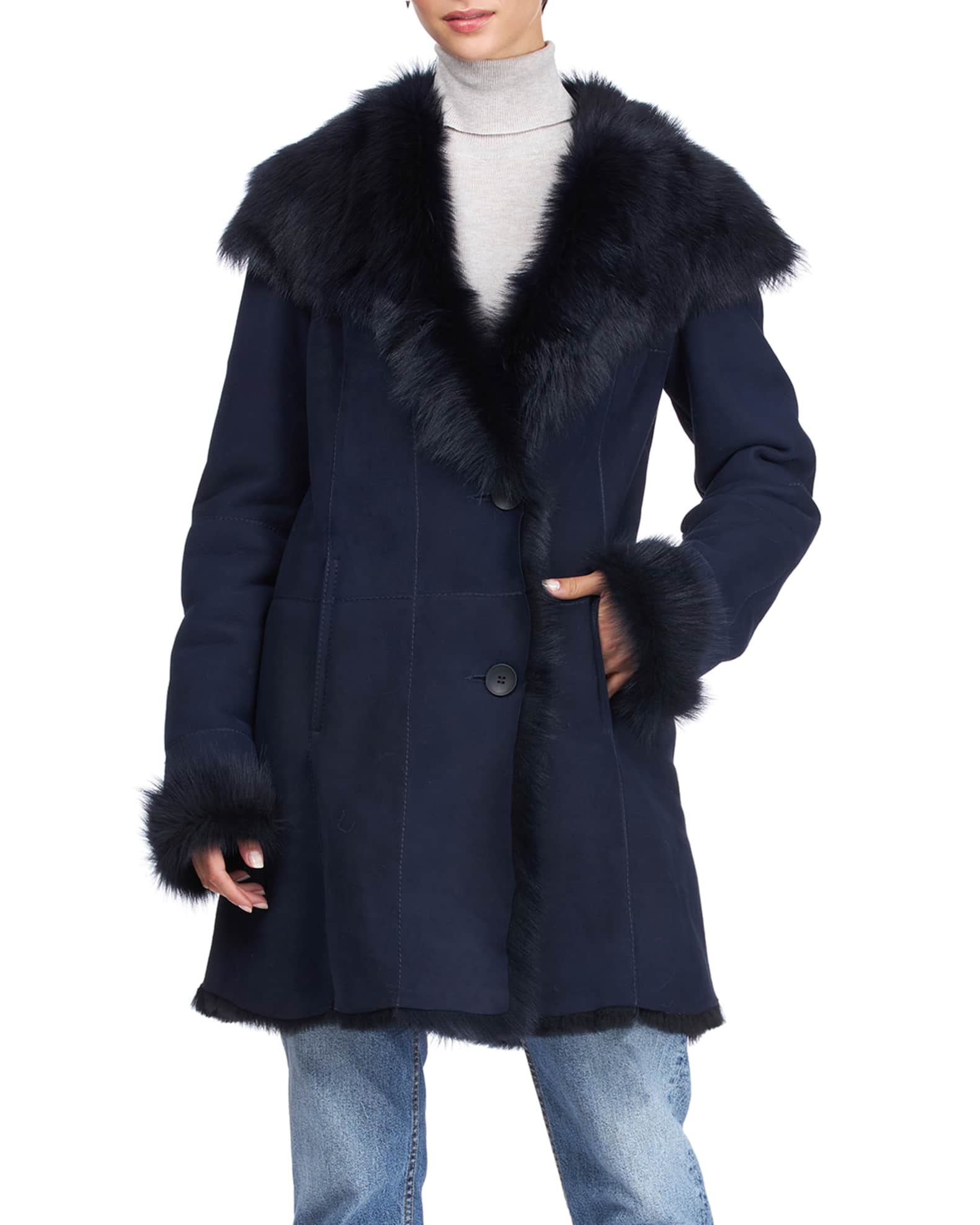 HiSO Shearling ButtonFront Coat Neiman Marcus