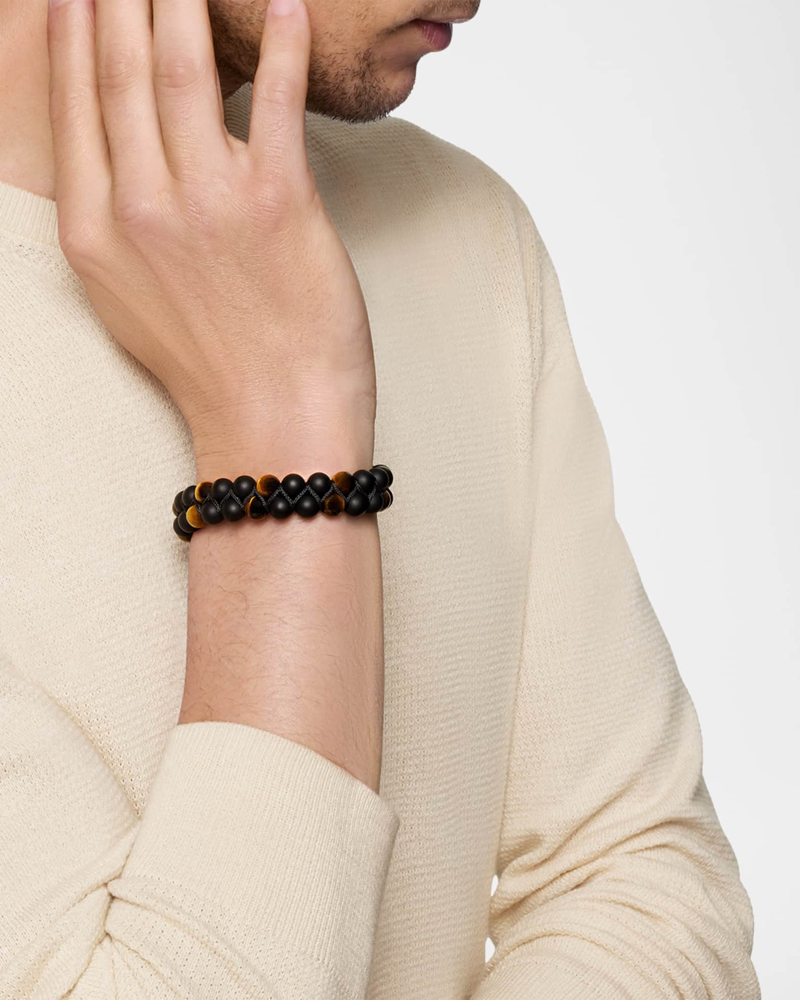 David Yurman Men's Spiritual Beads Two Row Woven Bracelet, 8mm Neiman