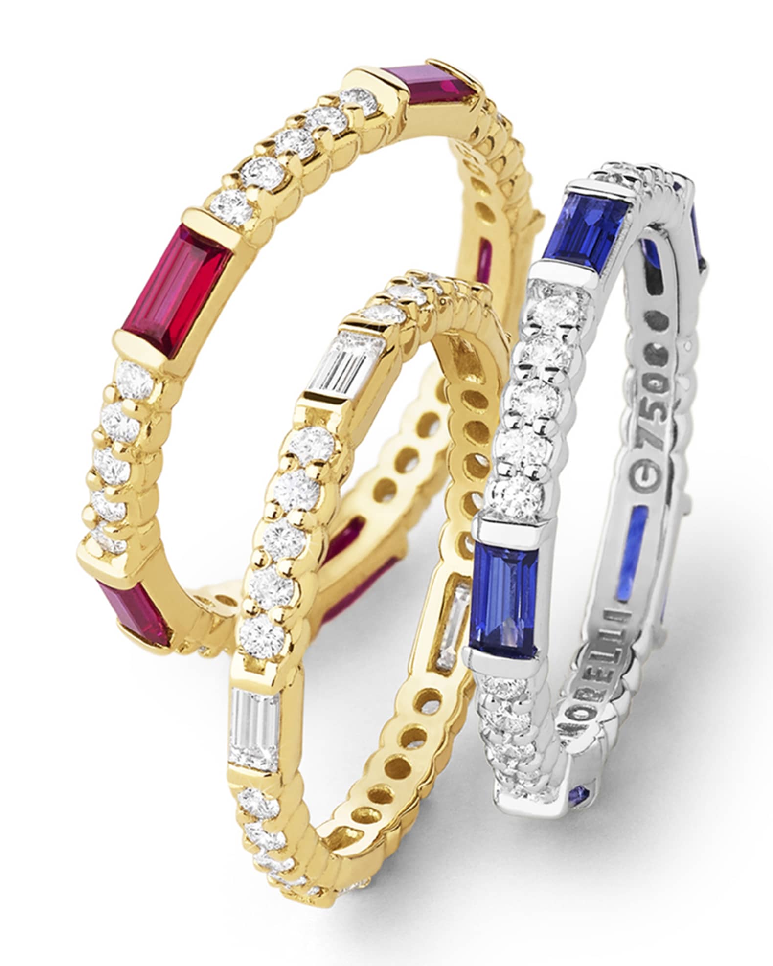Paul Morelli Blue Sapphire & Diamond Pinpoint Baguette Ring in 18K ...