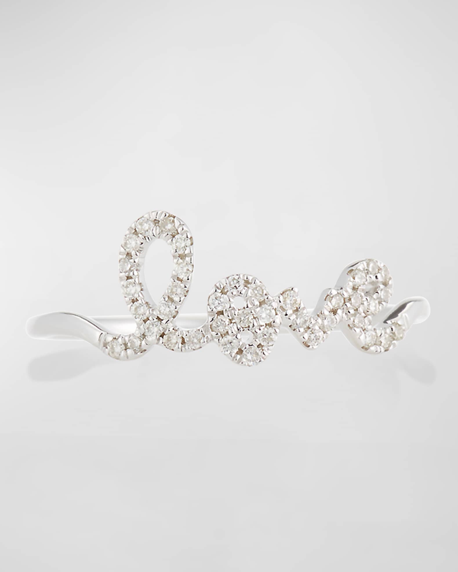 14k White Gold Diamond Love Script Ring, Size 6.5 0