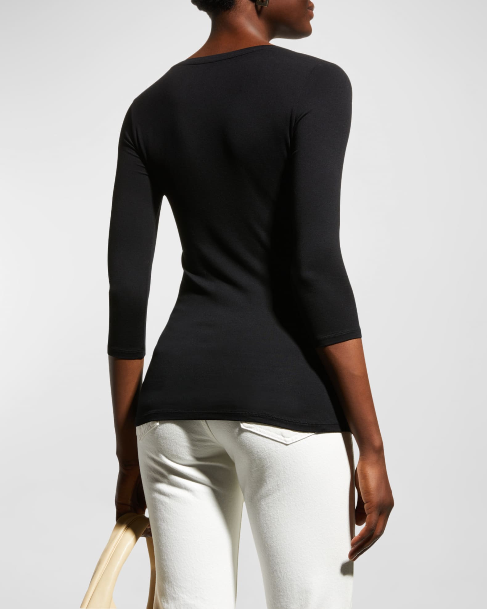 Majestic Elbow Sleeve Scoop Neck Tee in Noir