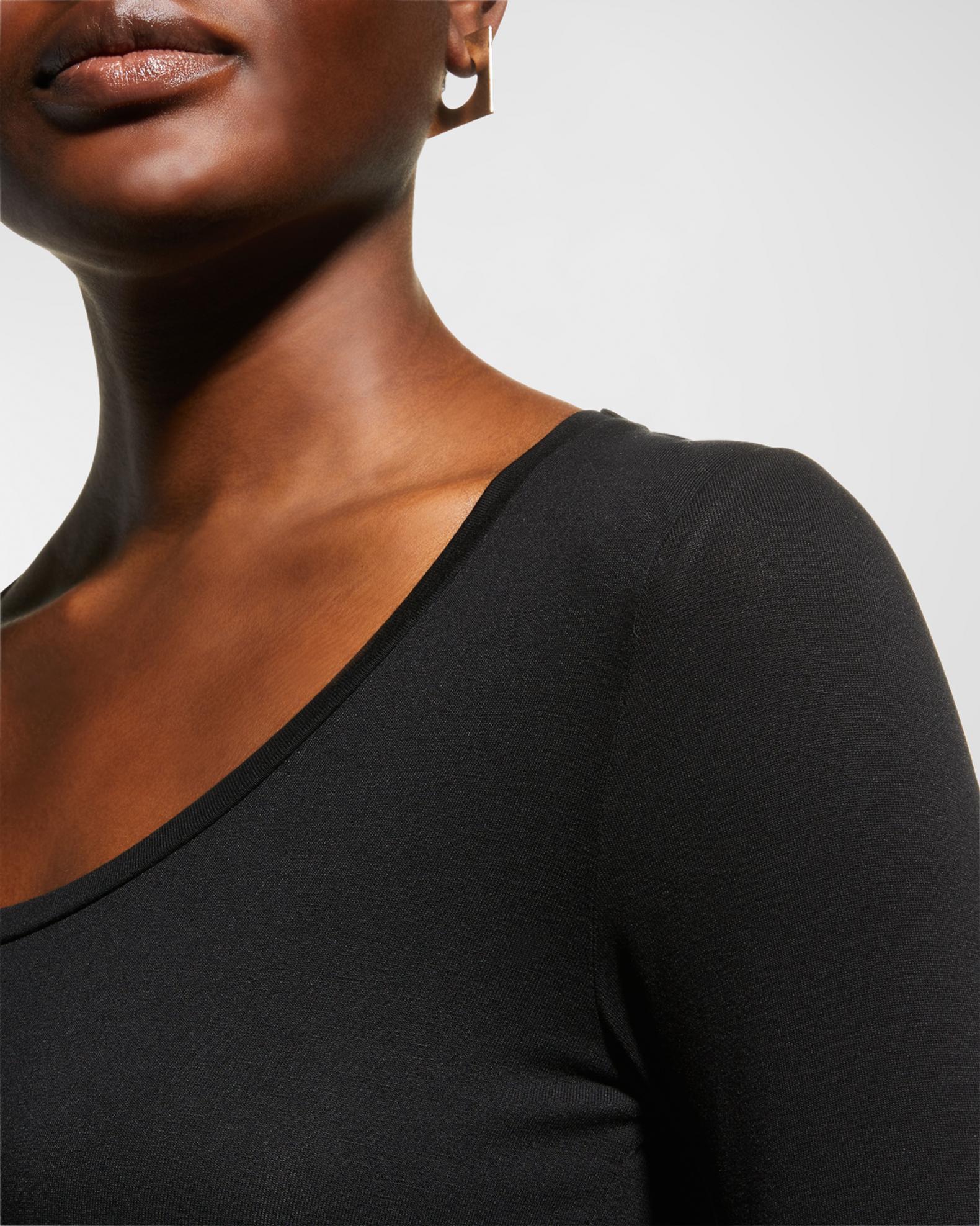 Majestic Elbow Sleeve Scoop Neck Tee in Bleu Calanques