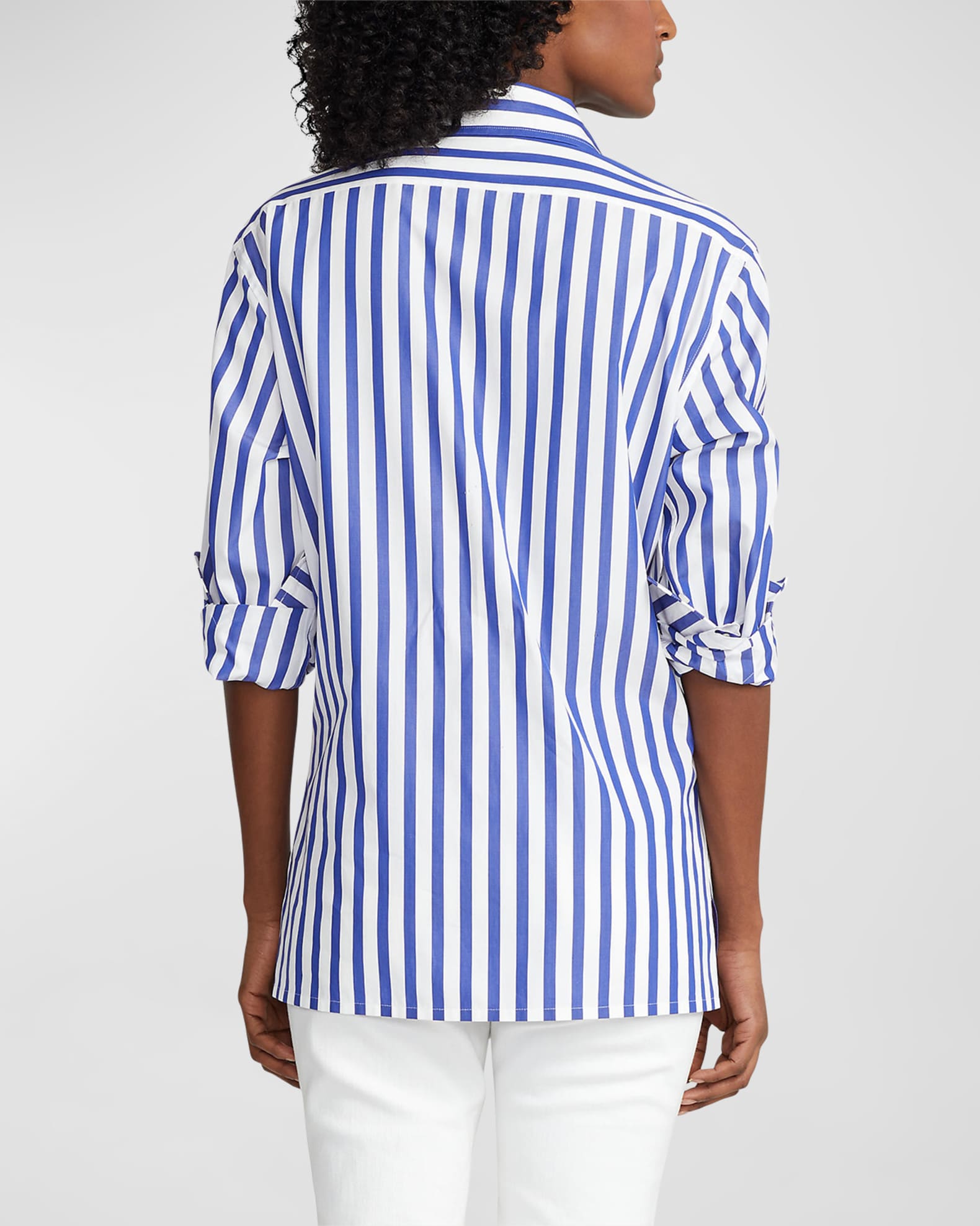 Ralph Lauren Collection Women's Capri Striped Button-Up Shirt - White Classic Blue - Size 12