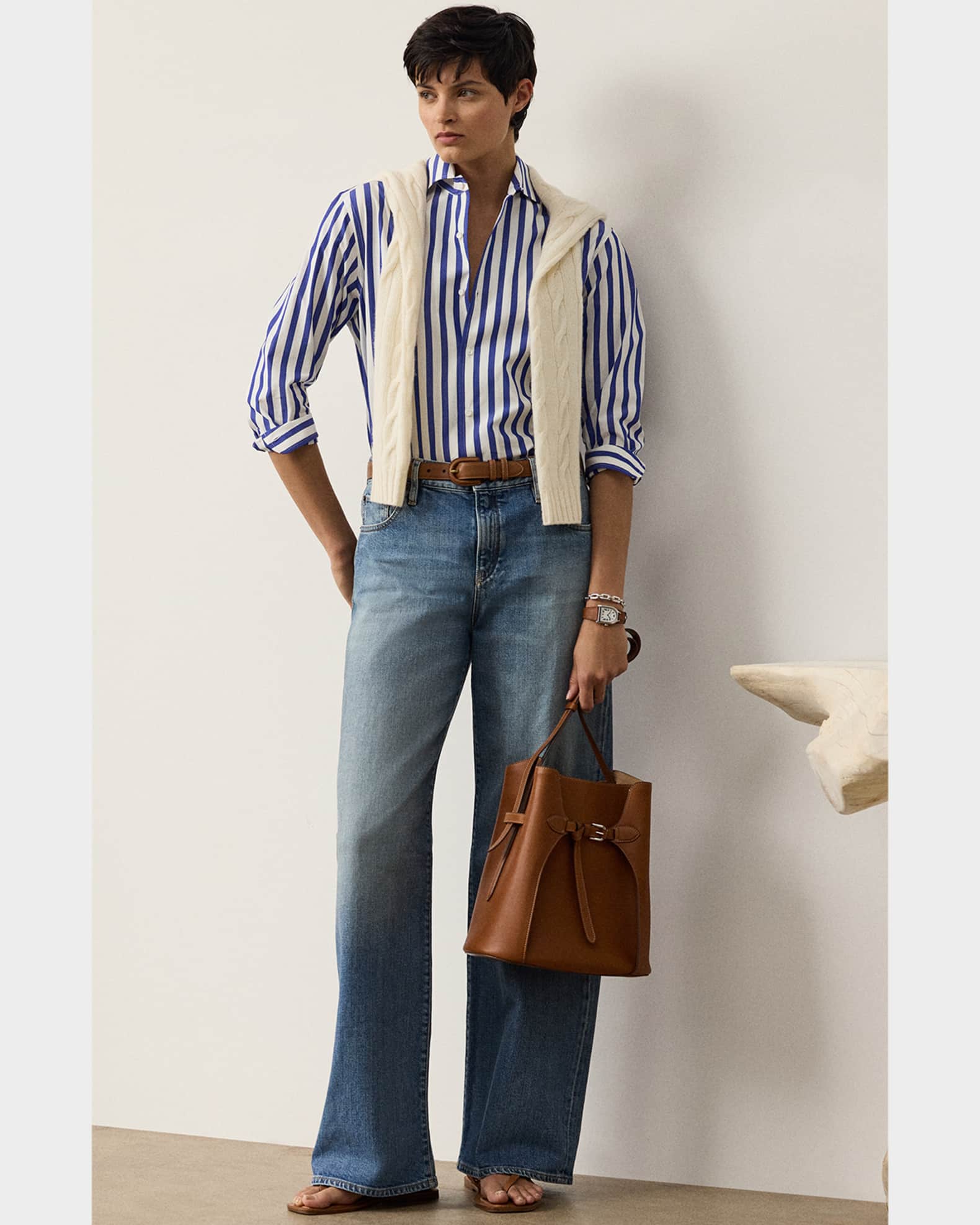 Ralph Lauren Collection Capri Striped Cotton Blouse, White