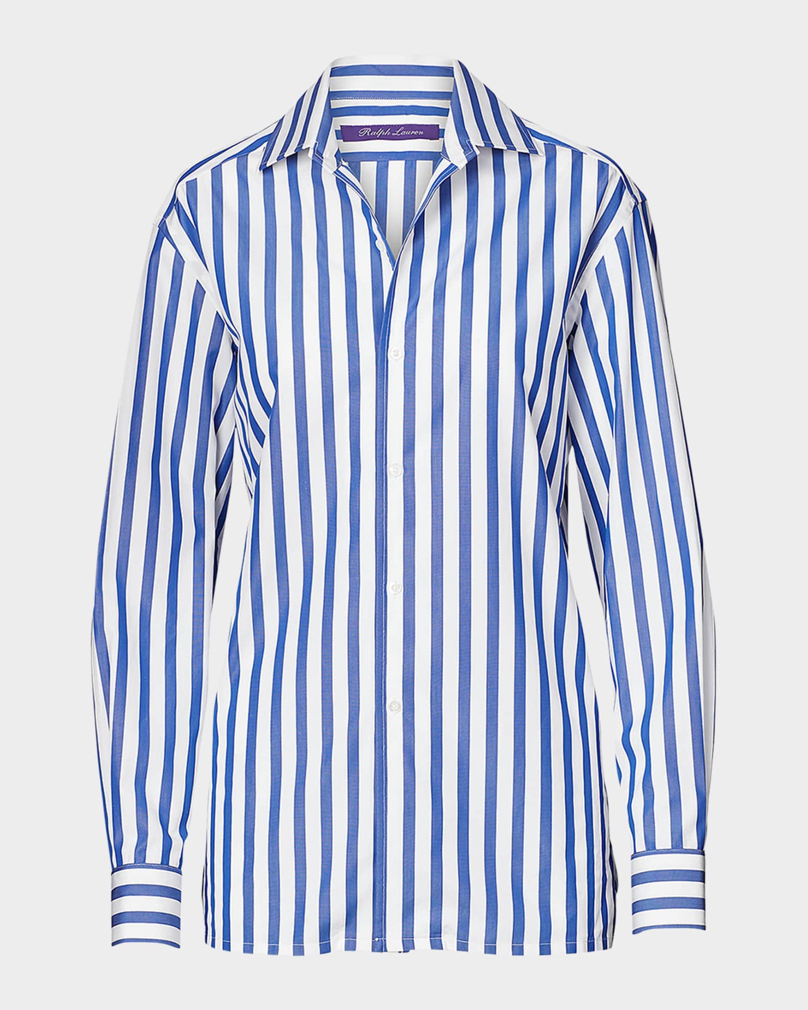 Ralph Lauren Collection Capri Striped Cotton Blouse White Neiman Marcus