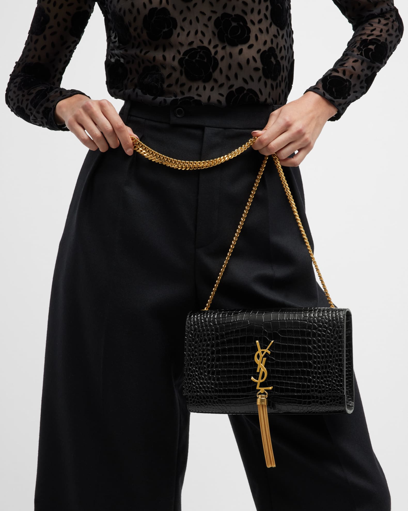 Saint Laurent Kate Medium Tassel YSL Crossbody Bag in Croc Embossed Leather Neiman Marcus