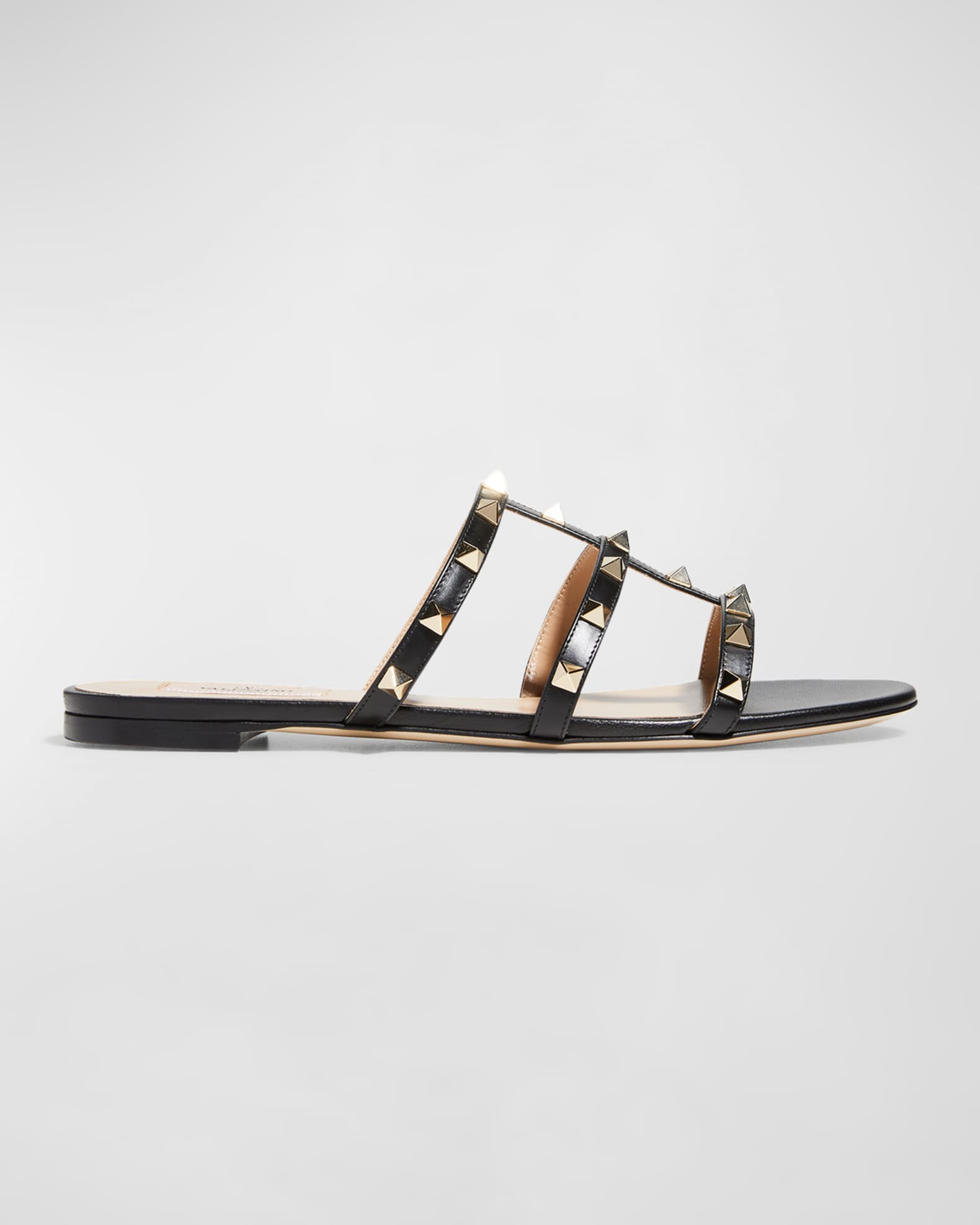 Valentino Garavani Rockstud Caged Flat Slide Sandals | Neiman Marcus