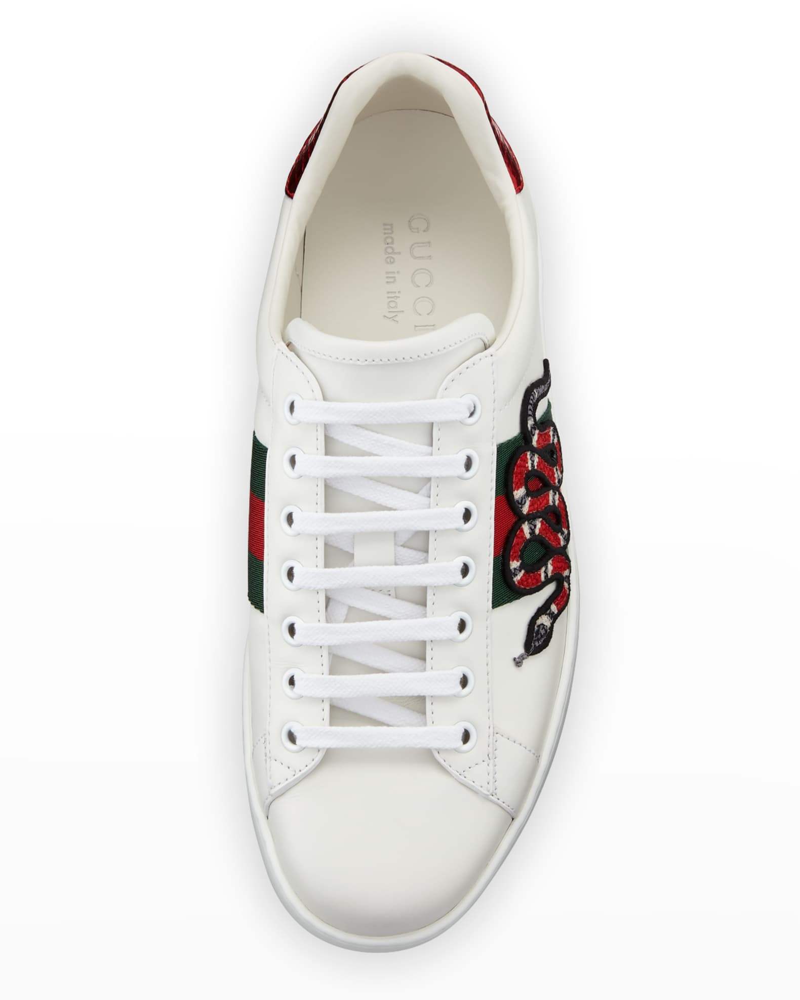 Gucci New Ace Men's Snake Sneakers, White | Neiman Marcus