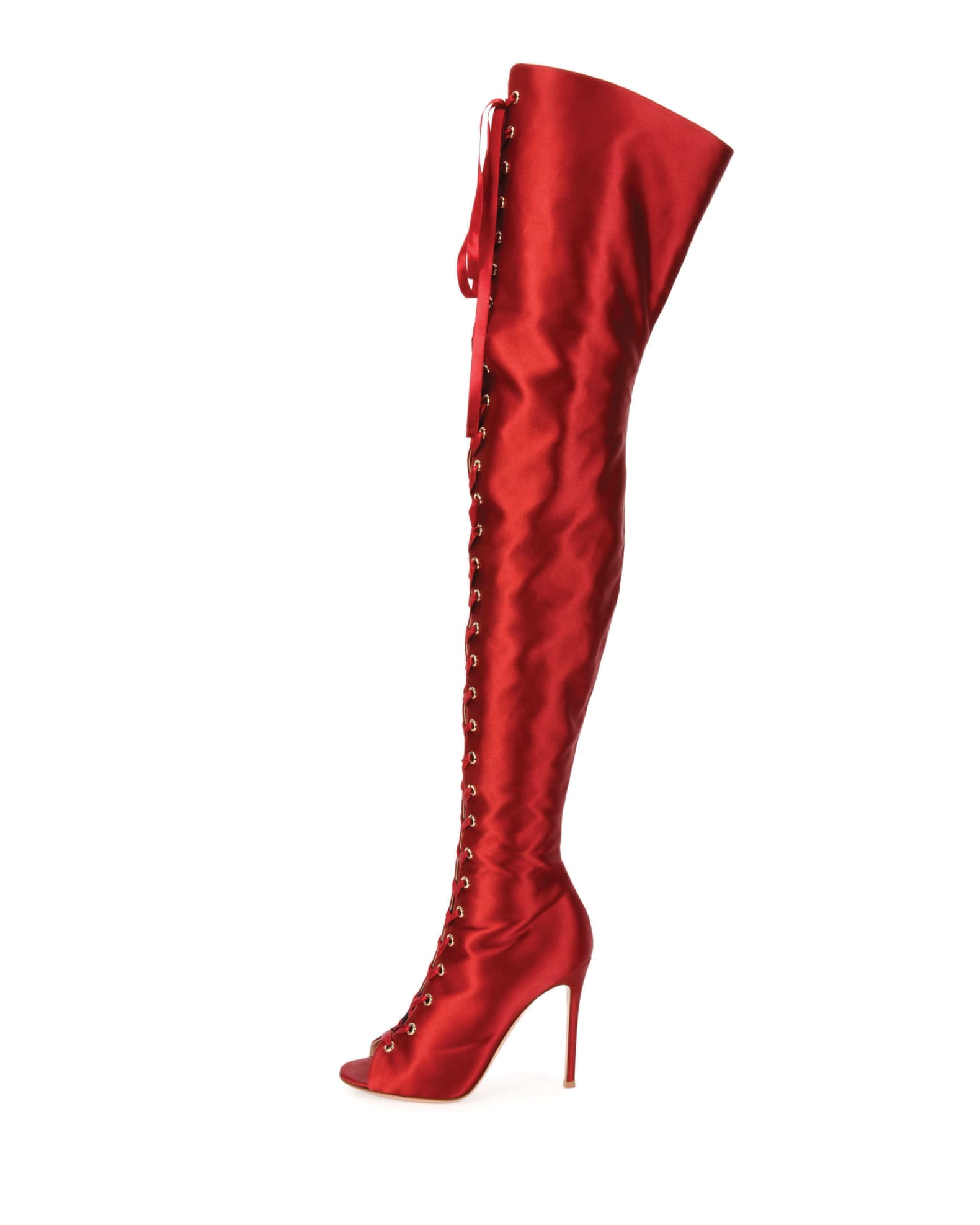 Red satin clearance thigh high boots