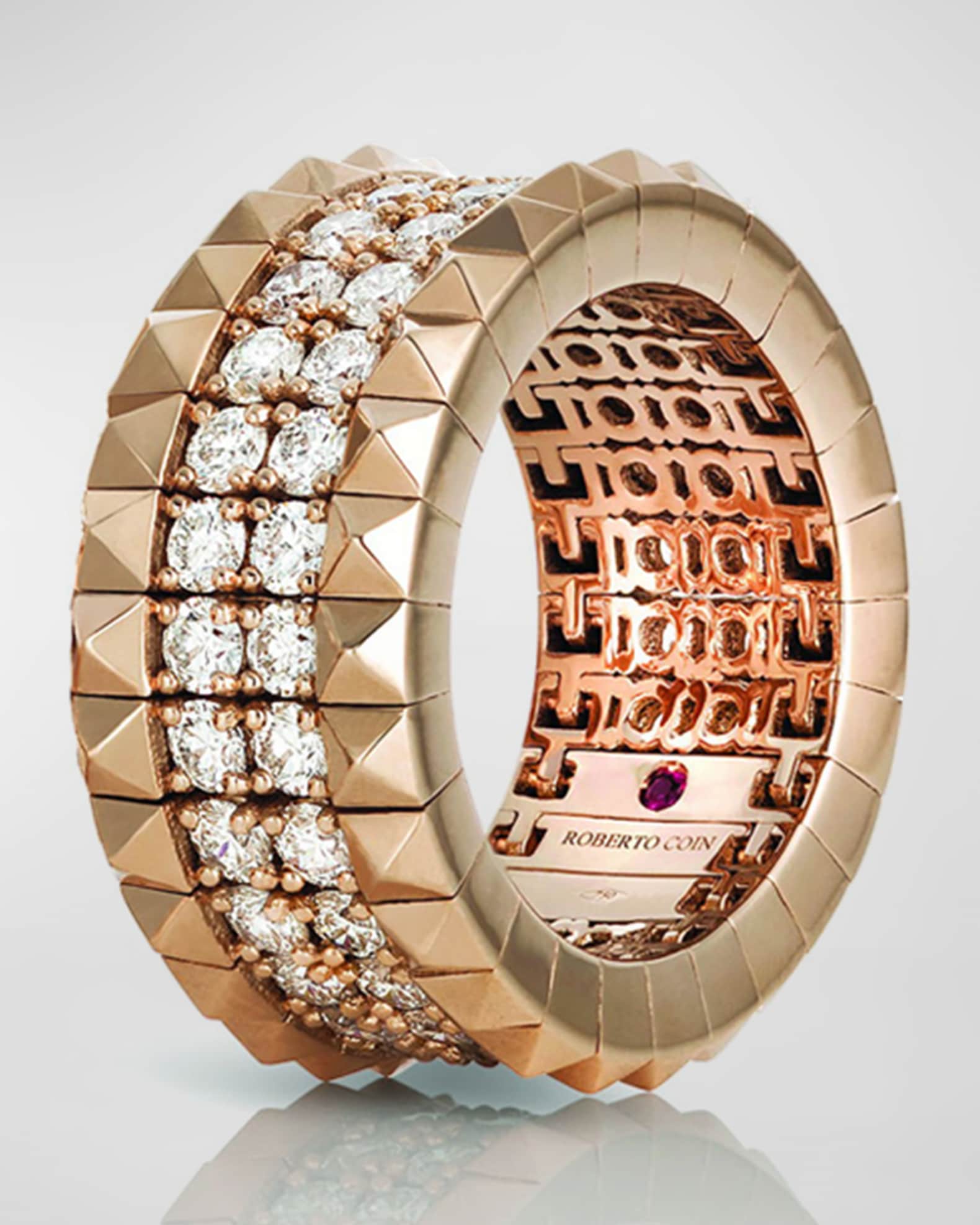 Roberto Coin 18k Rose Gold Diamond Stud Ring Size 7 Neiman Marcus